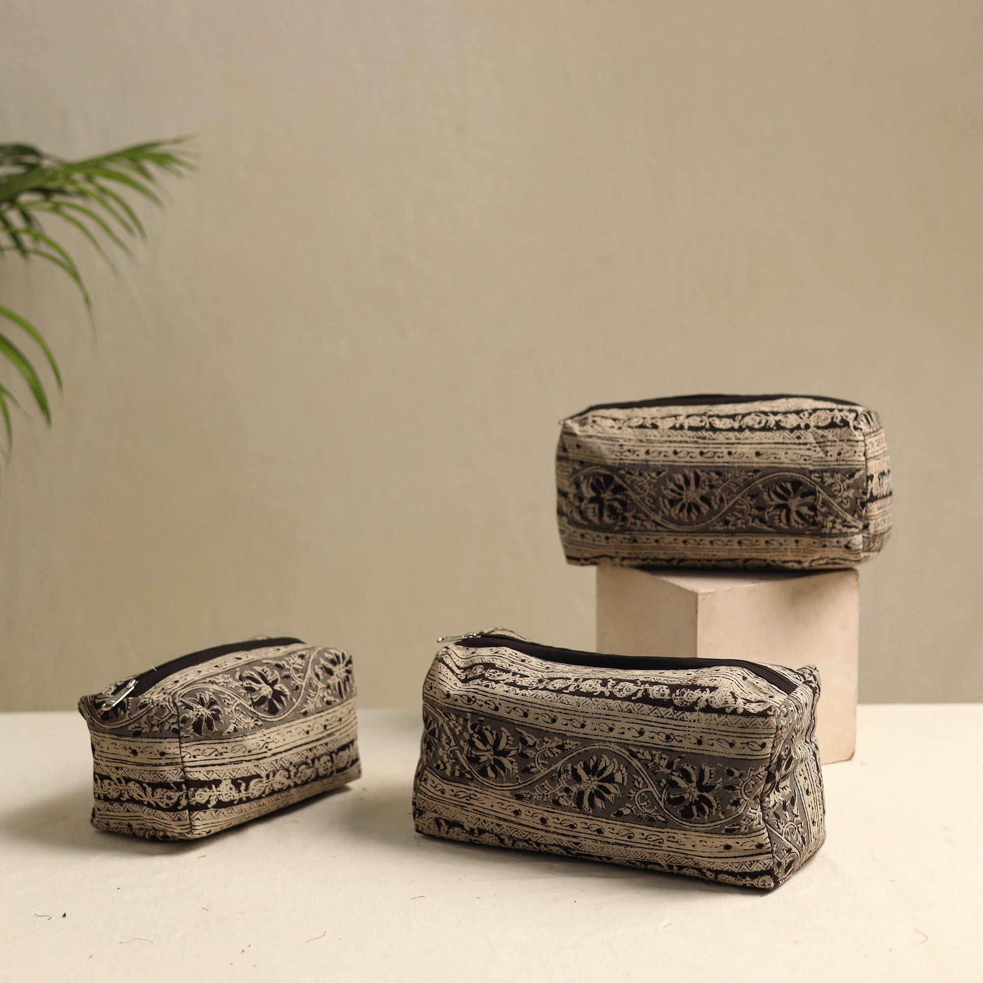 NOORI BAZAR Brown - Multipurpose Handmade Toiletry Bags (Set of 3) 25