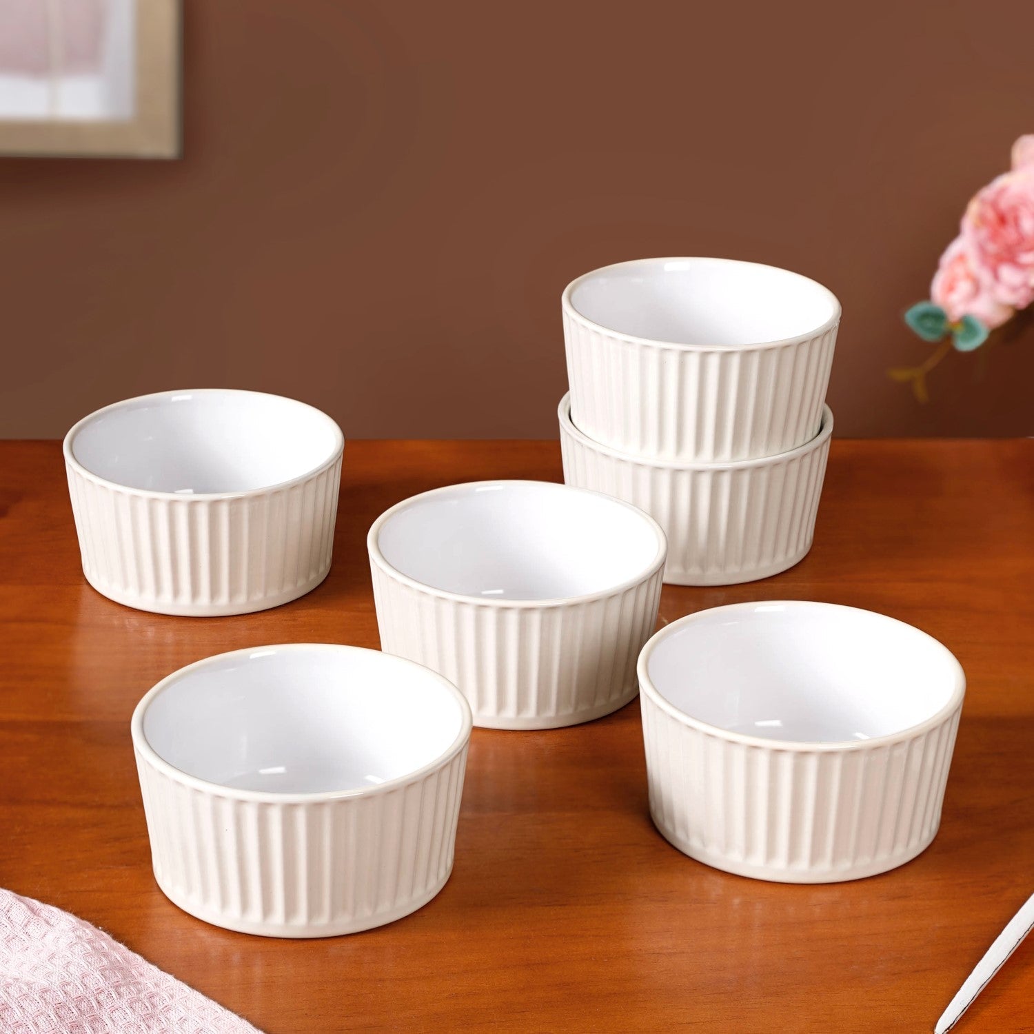 Nestasia Set Of 6 White Cresta Ceramic Bowl For Snacks 400ml