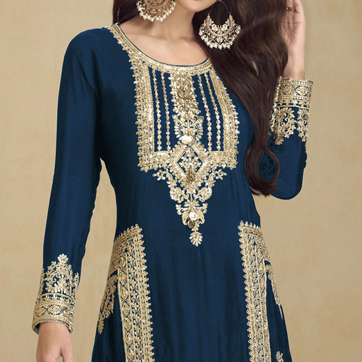 Peachmode Morpich Floral Sequins Embroidered Georgette Semi Stitched Salwar Suit - view 3