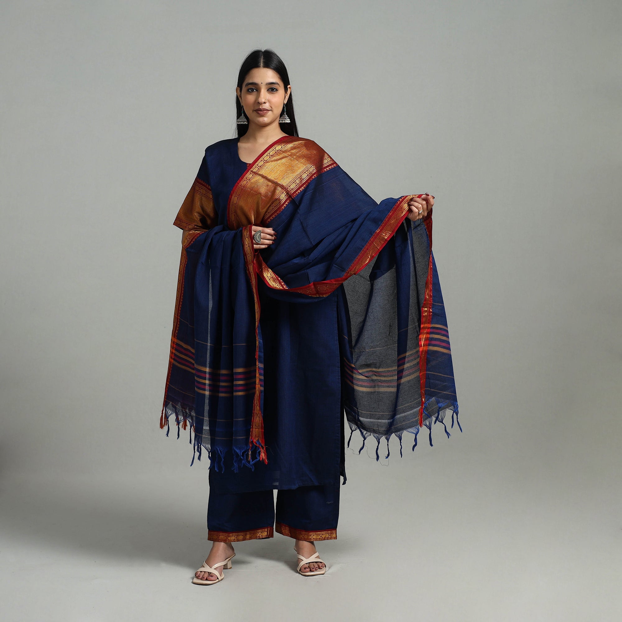 ITOKRI CASUALS Blue - Cotton Dharwad Kurta Set with Palazzo & Dupatta 20 - view 2