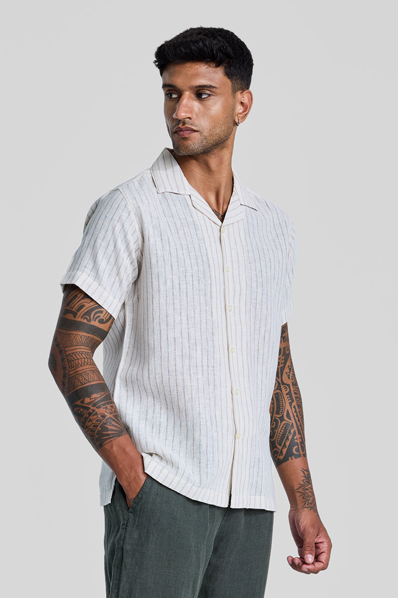 SNITCH Beige Cuban Stripes Shirt - view 5