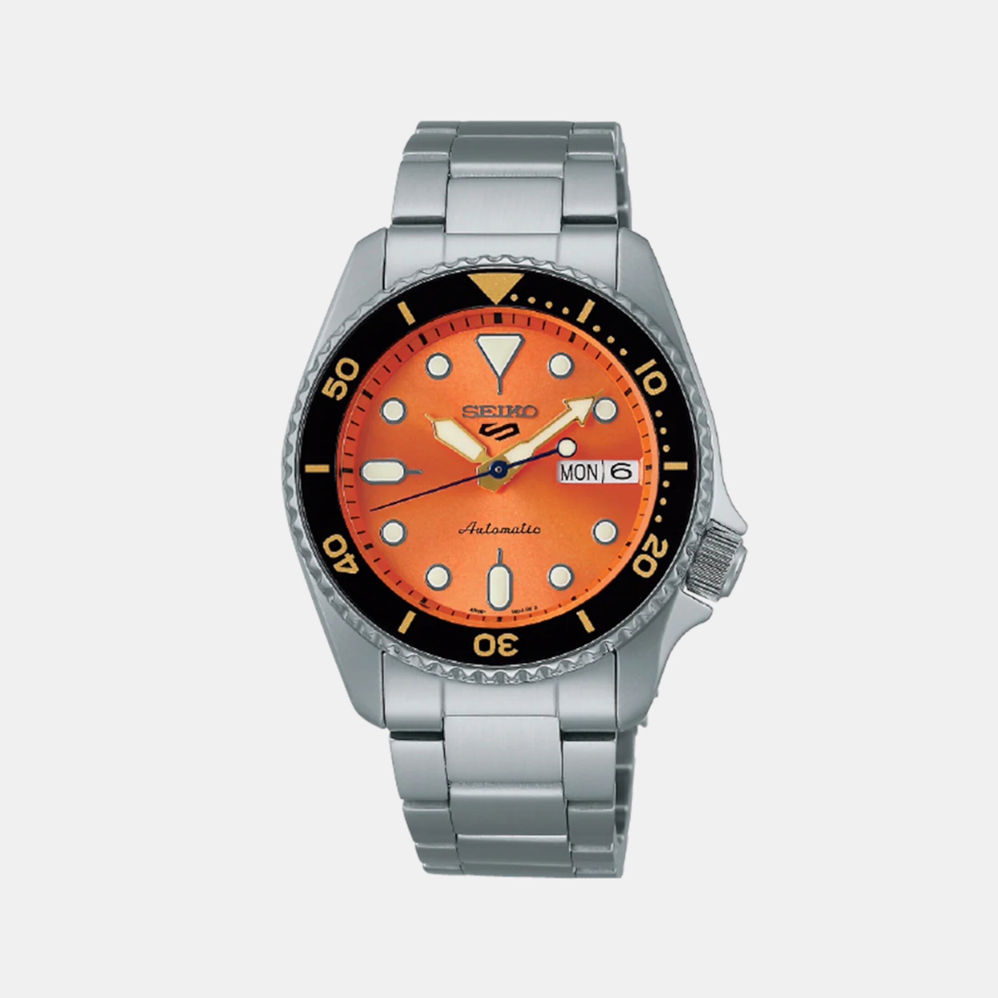 Seiko 5 Sports Men Automatic Orange Dial Analog Stainless Steel Watch SRPK35K1