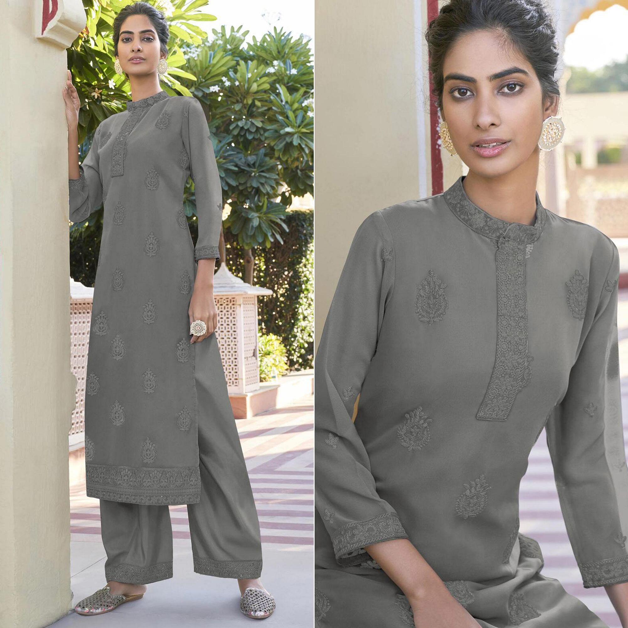 Grey kurtas – BlackTree grey-lucknowi-embroidered-georgette-kurti-palazzo-set-143133