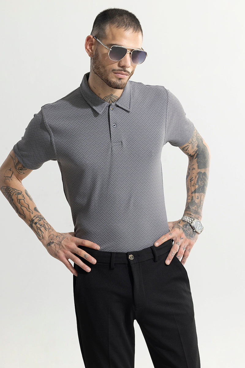 SNITCH Triline Knit Grey Polo T-Shirt