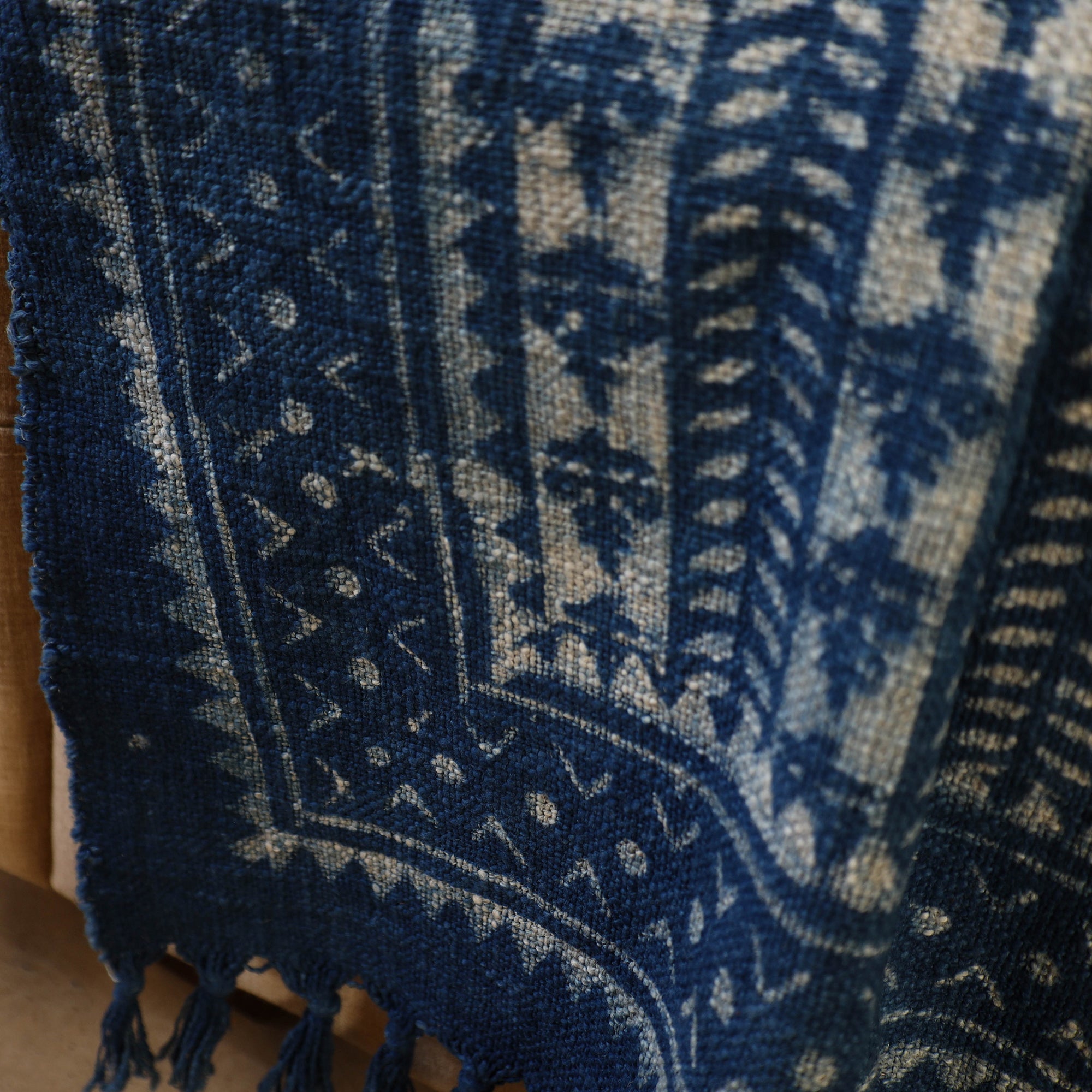 HAVELI CHRONICLES Handloom Jaipur Block Print Indigo Cotton Sofa Throw 03 - view 4