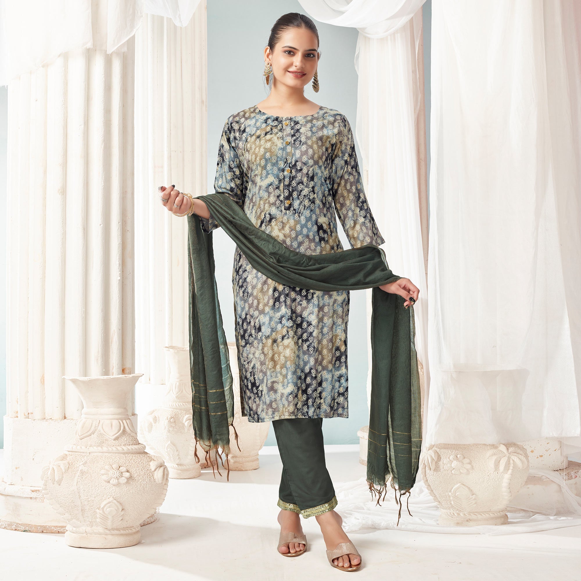 BlackTree grey-paisley-foil-printed-rayon-suit - view 4