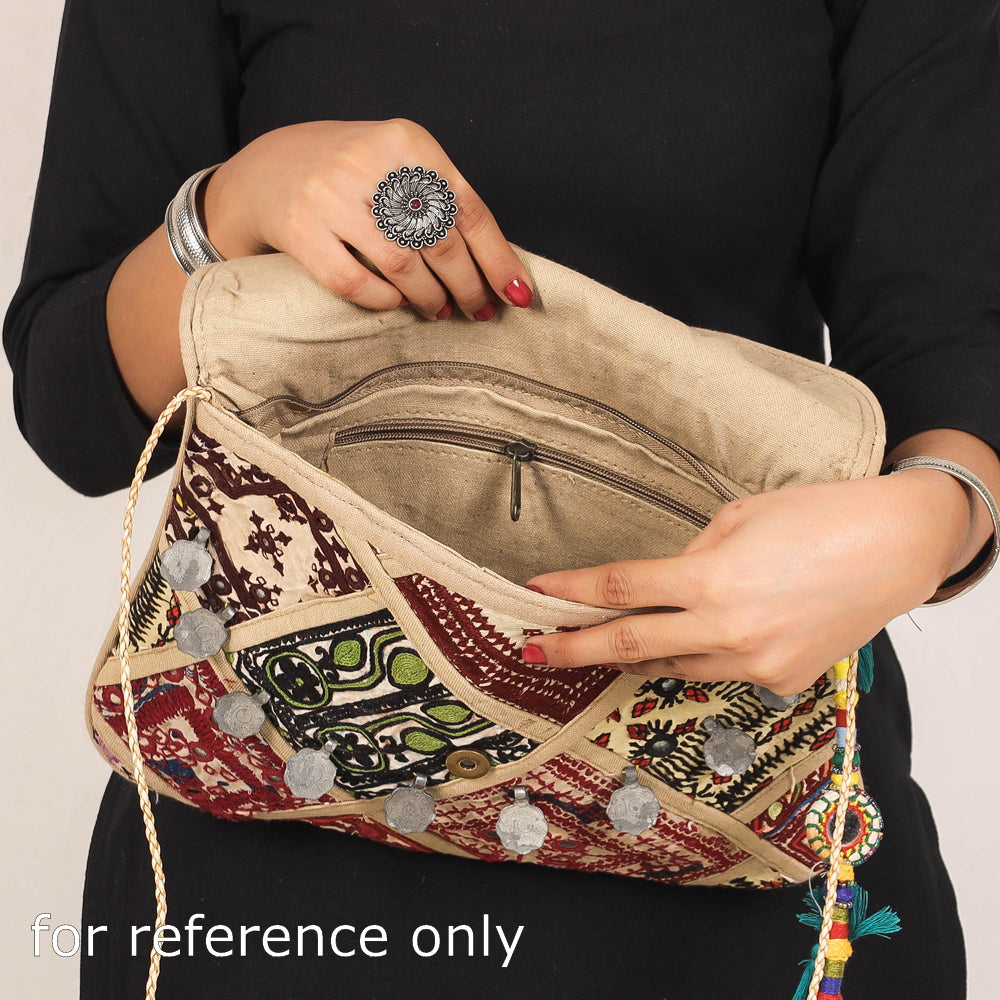 KACHCHH JI CHHAAP Beige - Banjara Vintage Embroidery Mirror & Coin Work Sling Bag - view 4