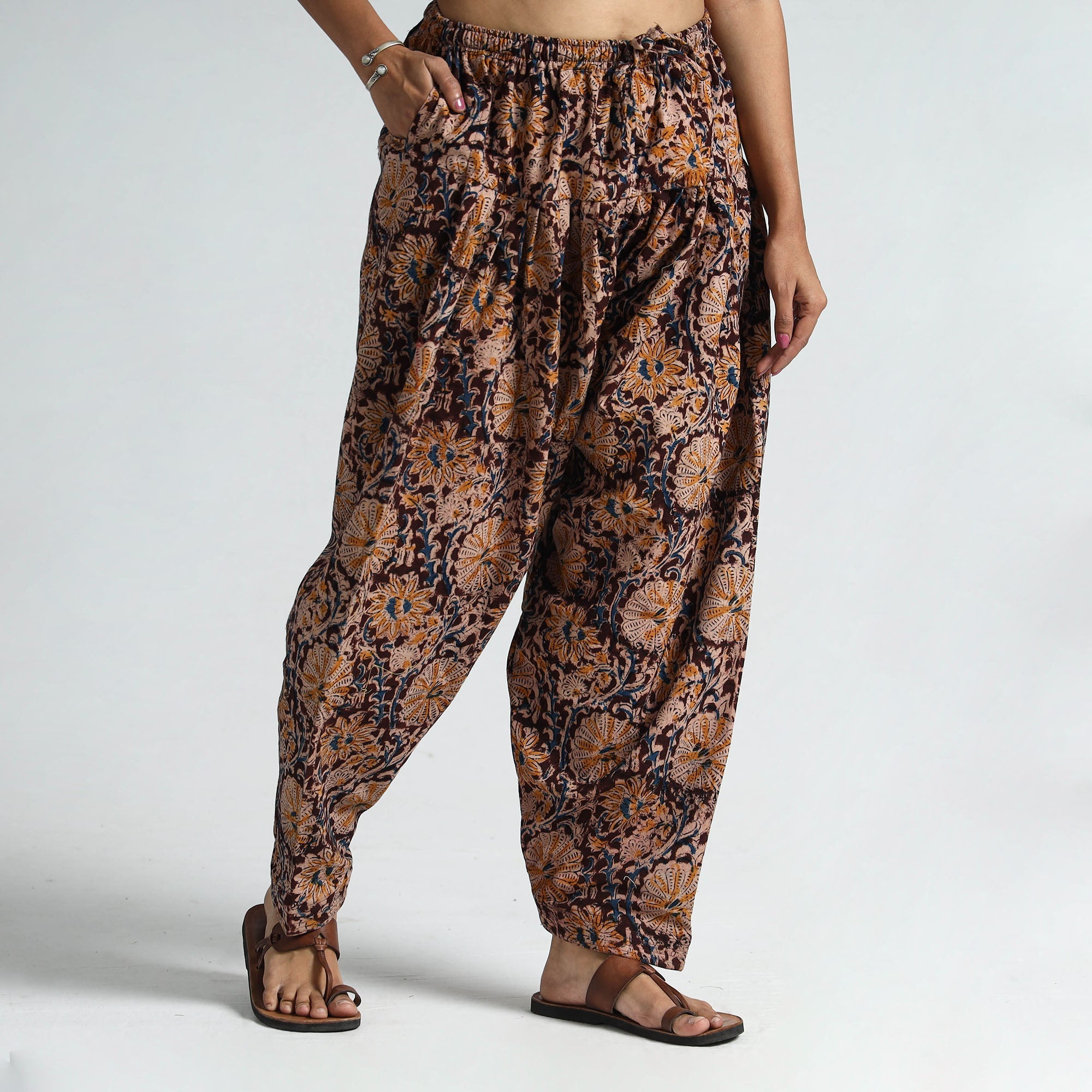 ITOKRI CASUALS Brown - Kalamkari Block Printed Cotton Elasticated Salwar 17