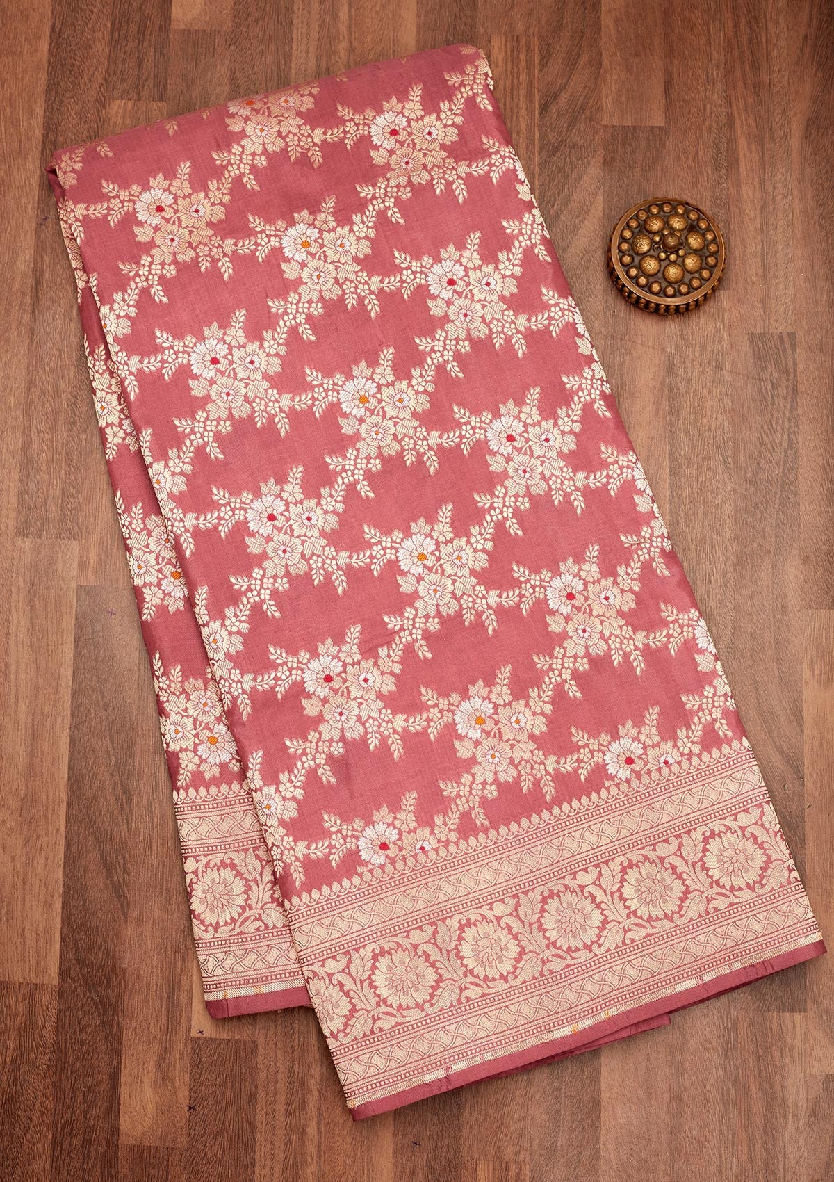 Koskii Onion Pink Zariwork Pure Silk Saree – Women's