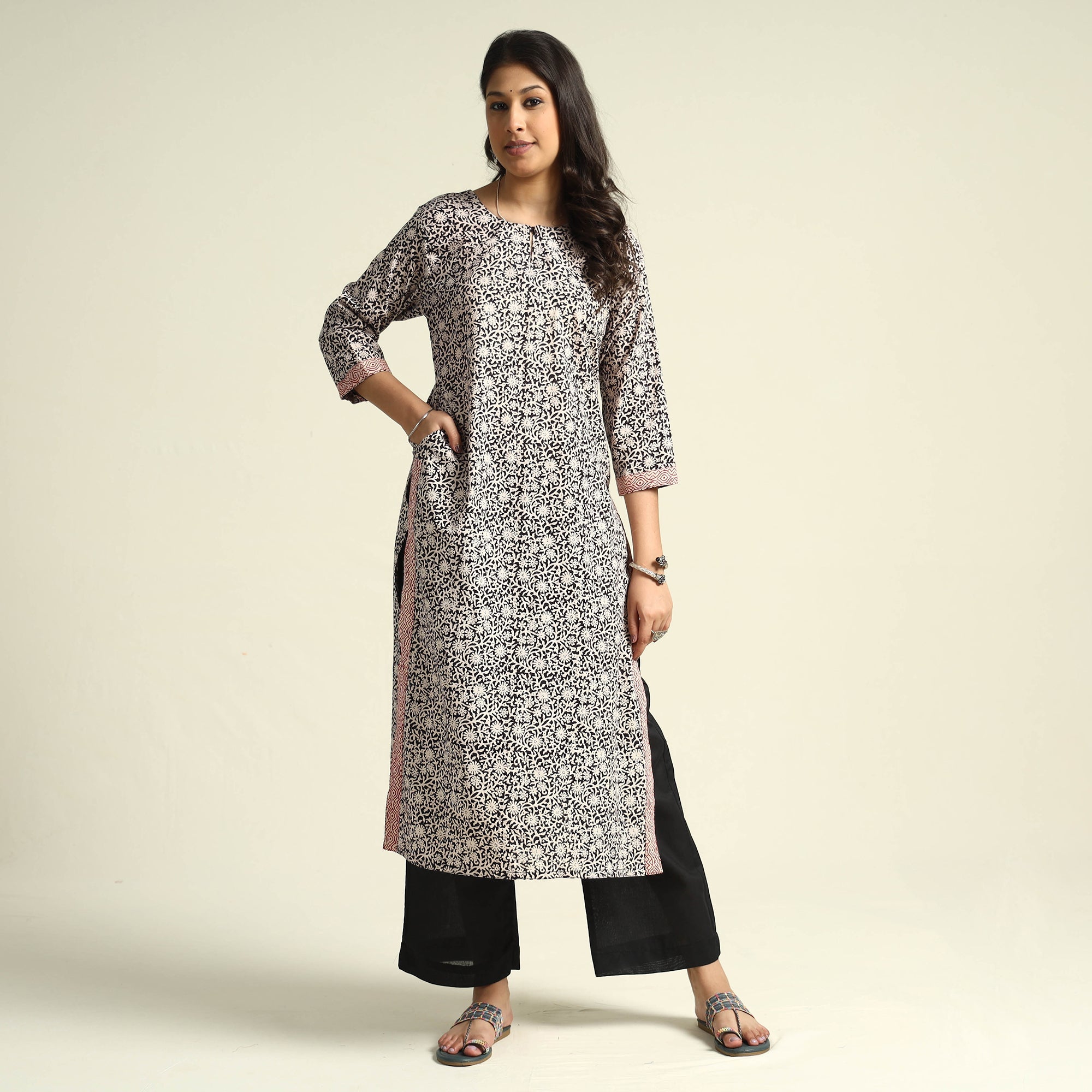 ITOKRI CASUALS Black - Bagh Block Printed Cotton Kurta with Palazzo Set