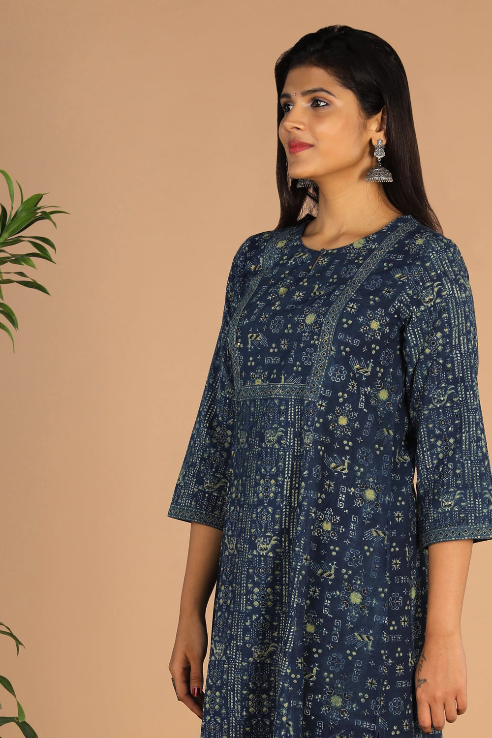 Kalanjali Ethnics Indigo Ajrak handblock printed cotton kurta , pants set - view 5