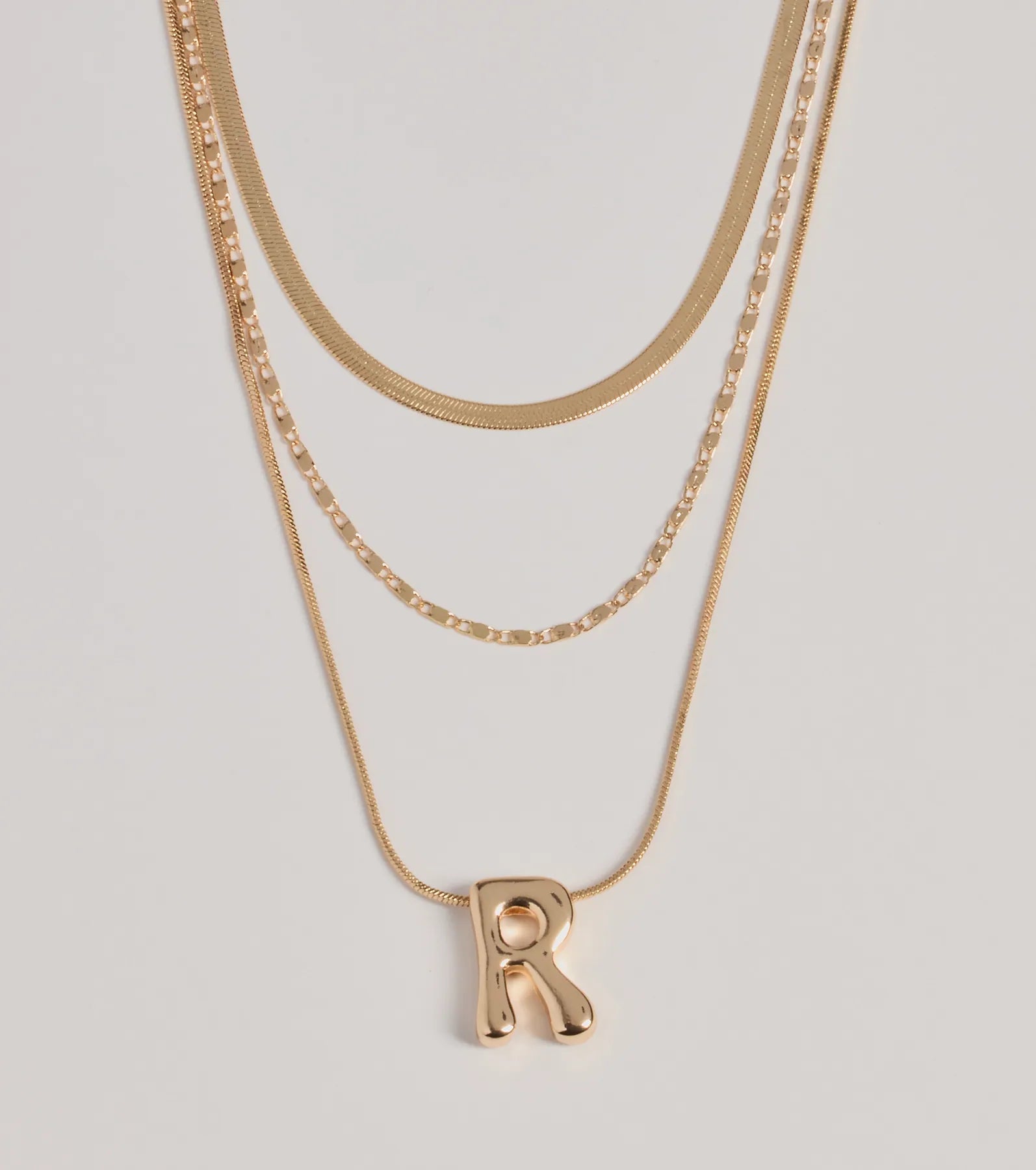 Windsor R Initial Layered Bubble Necklace – GOLD - view 2