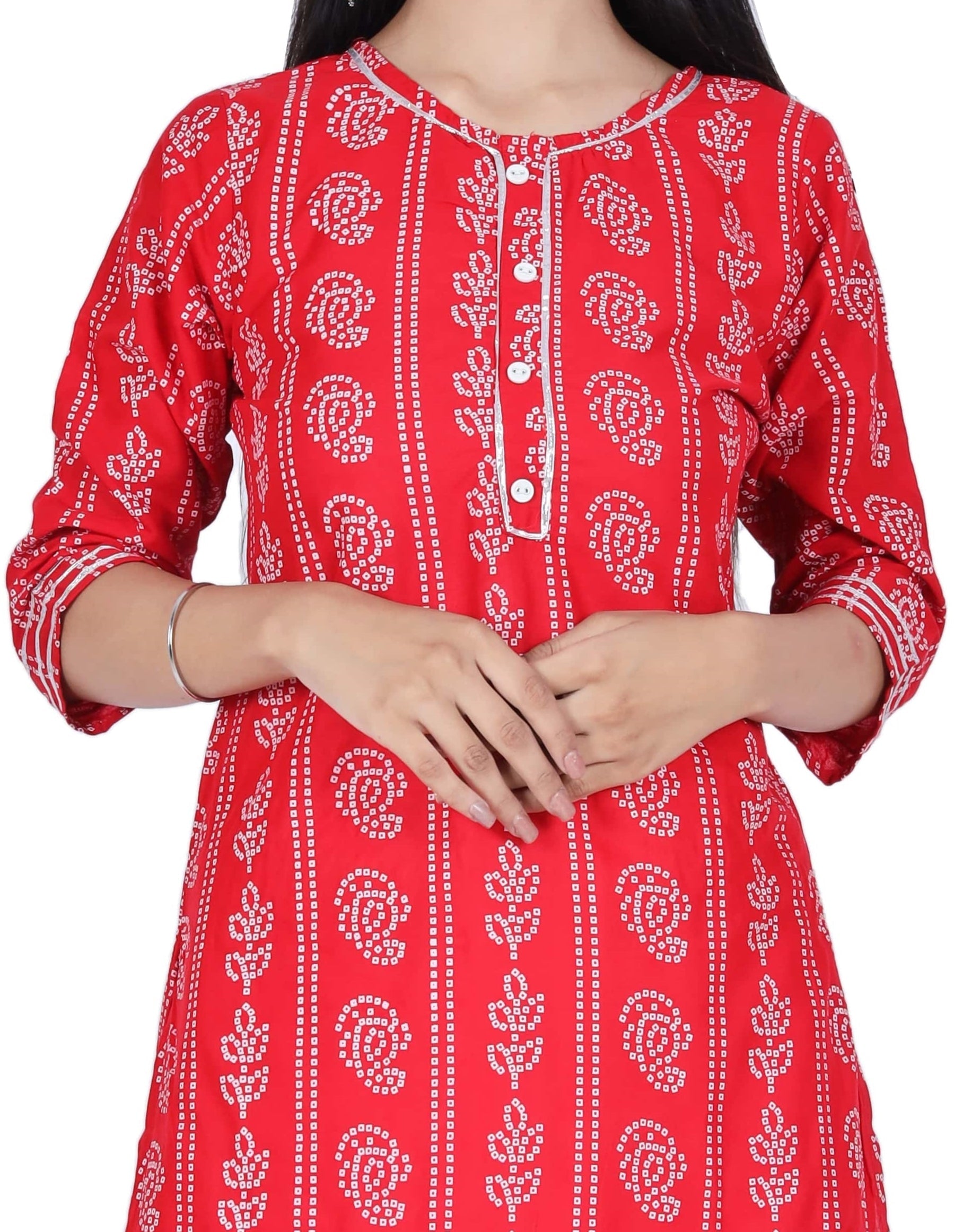 Fab Alchemy Red Printed Cotton Kurta and Skirt Set - view 2