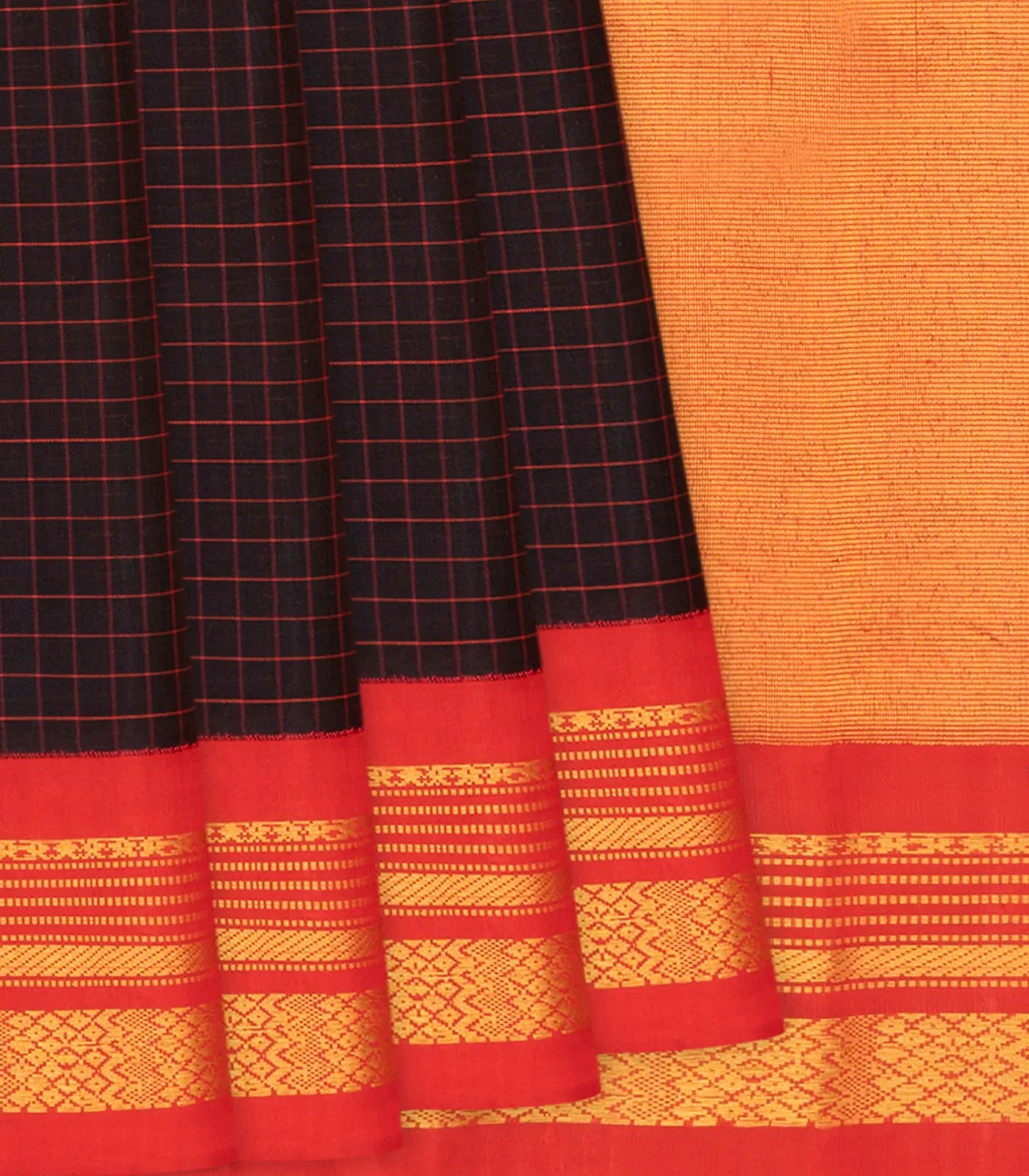 RmKV Black Handloom Gadwal SICO Saree With Checks-Black