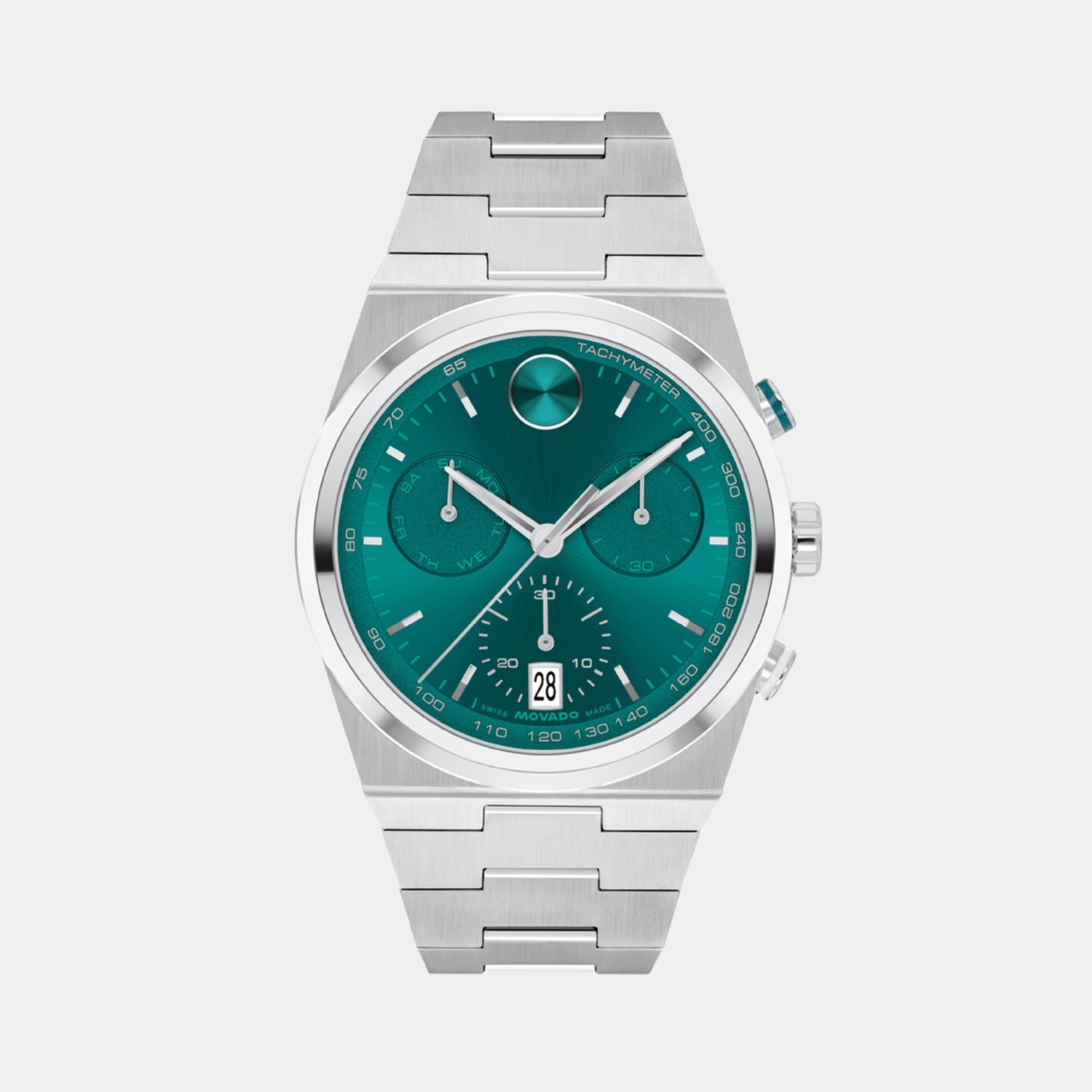Movado Bold Quest Men Quartz Green Dial Chronograph Stainless Steel Watch 3601200