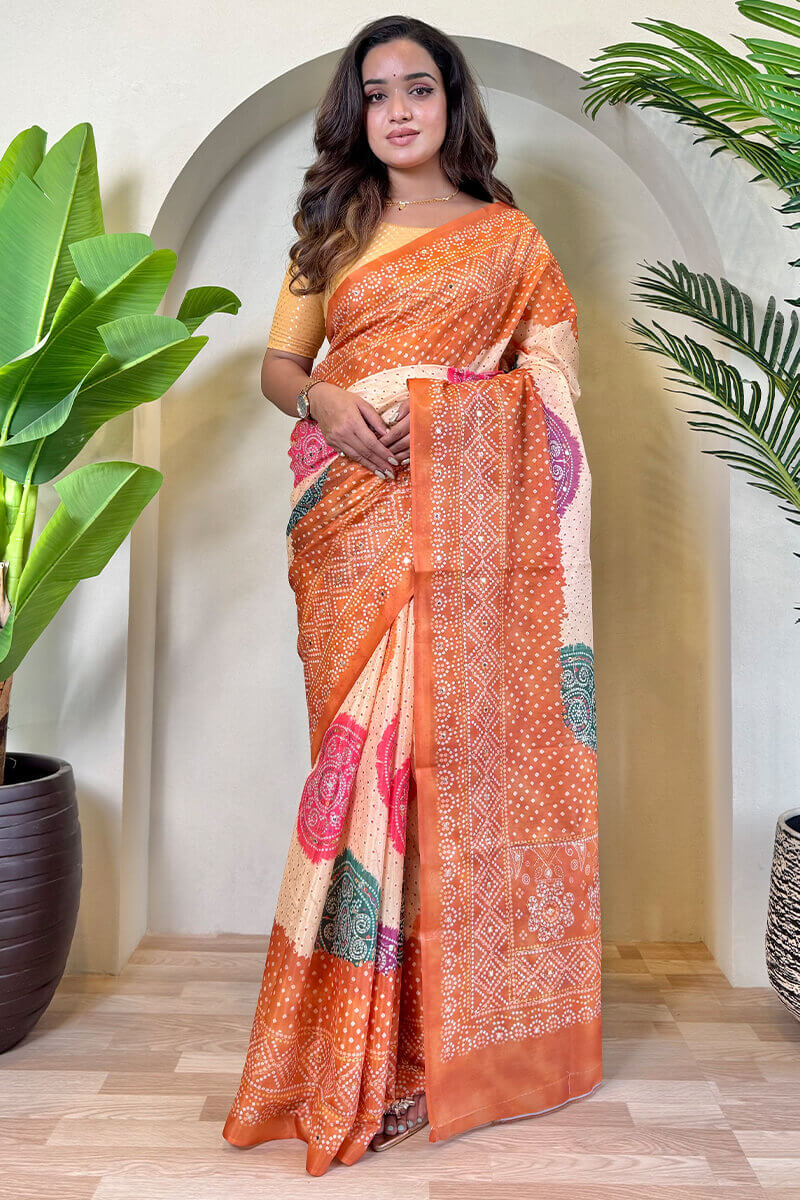 Tasrika Elision Peach Digital Printed Tissue Silk Saree With Scintilla Blouse Piece