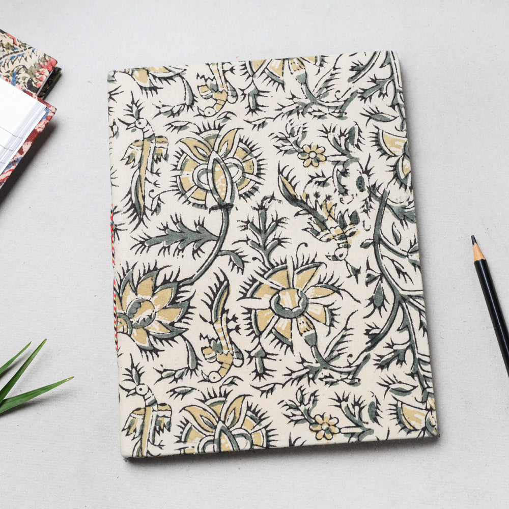 CHUTNEY CRAFT STUDIO Beige - Kalamkari Fabric Cover Handmade Paper Notebook (23 x 18 cm)
