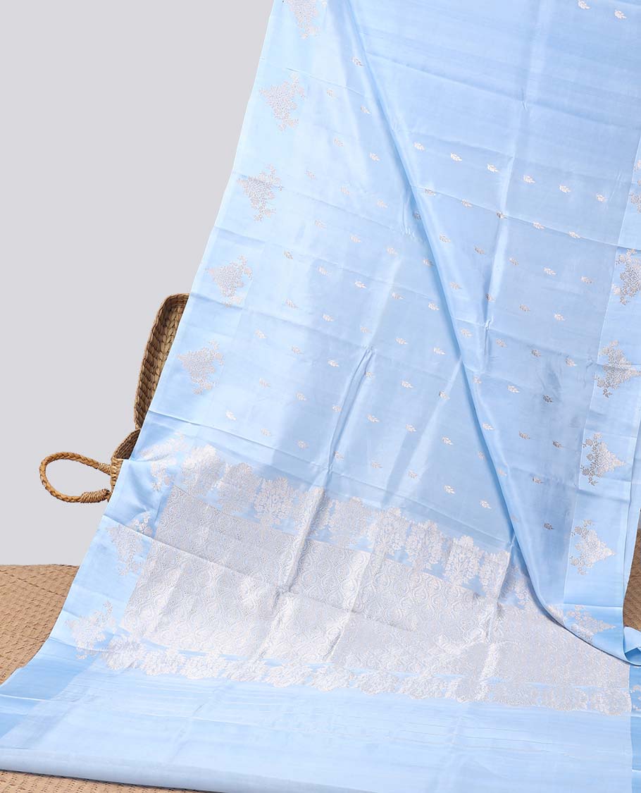 Pothys Blue floral buttas raw mango silk saree with self floral border & jaal zari design pallu - view 2