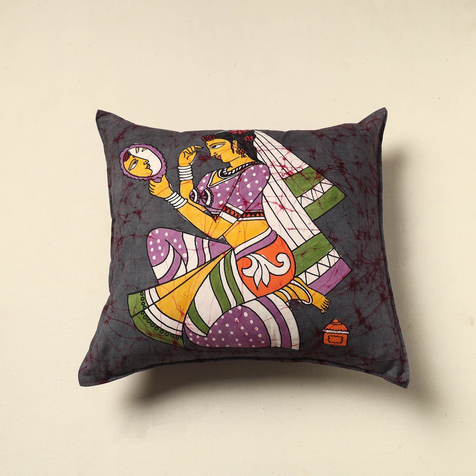 KACHCHH JI CHHAAP Pure Cotton Hand Batik Cushion Cover (18 x 18 in) 28