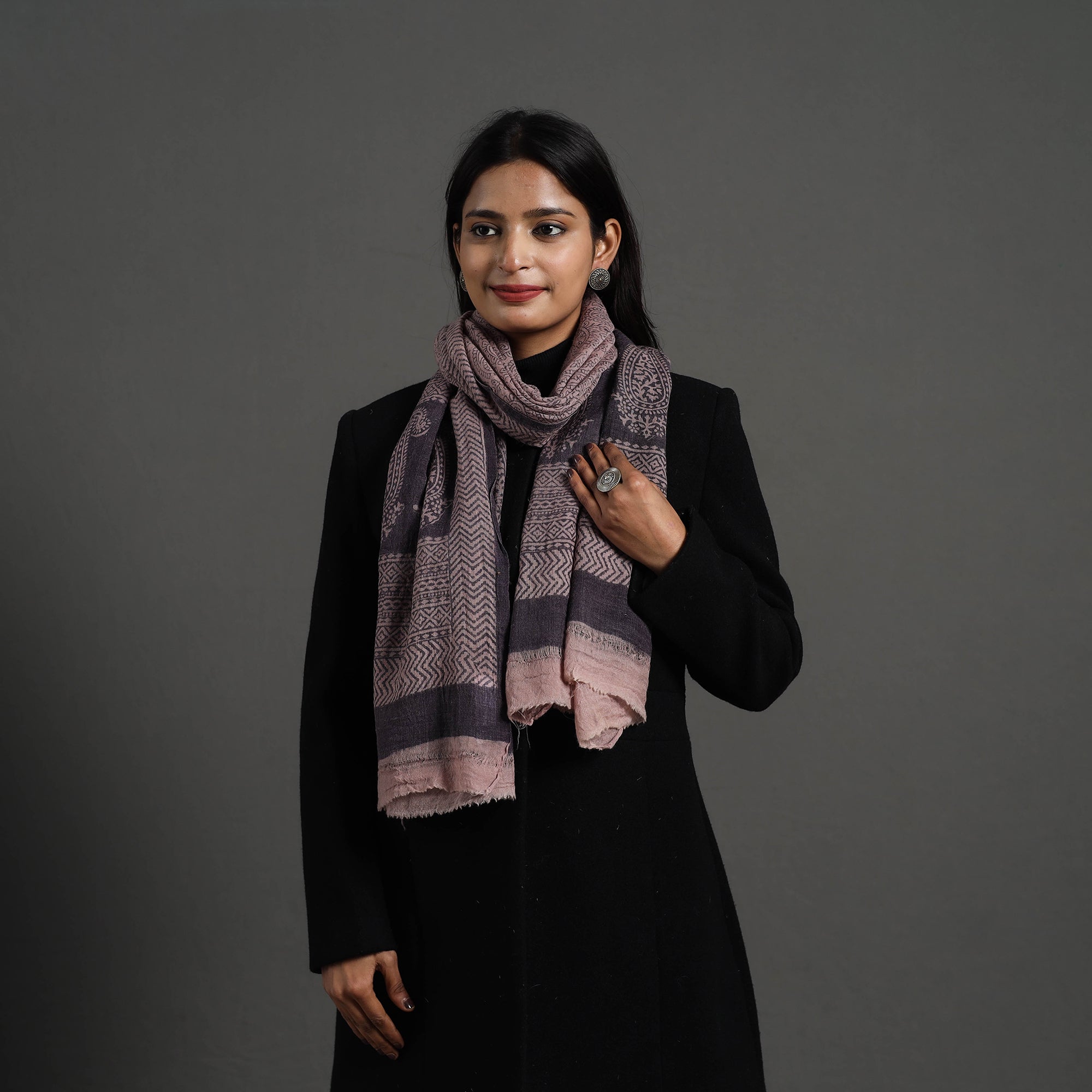 BAGH PRINTS BY UMAR FARUK KHATRI Black - Bagh Hand Block Printed Woollen Stole 05
