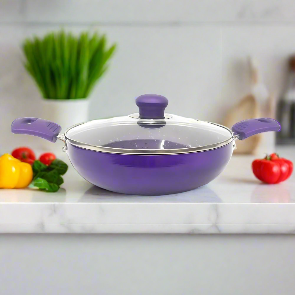 Softel Designer Non-Stick Kadhai With Glass Lid | Gas & Induction Compatible | Purple - view 3