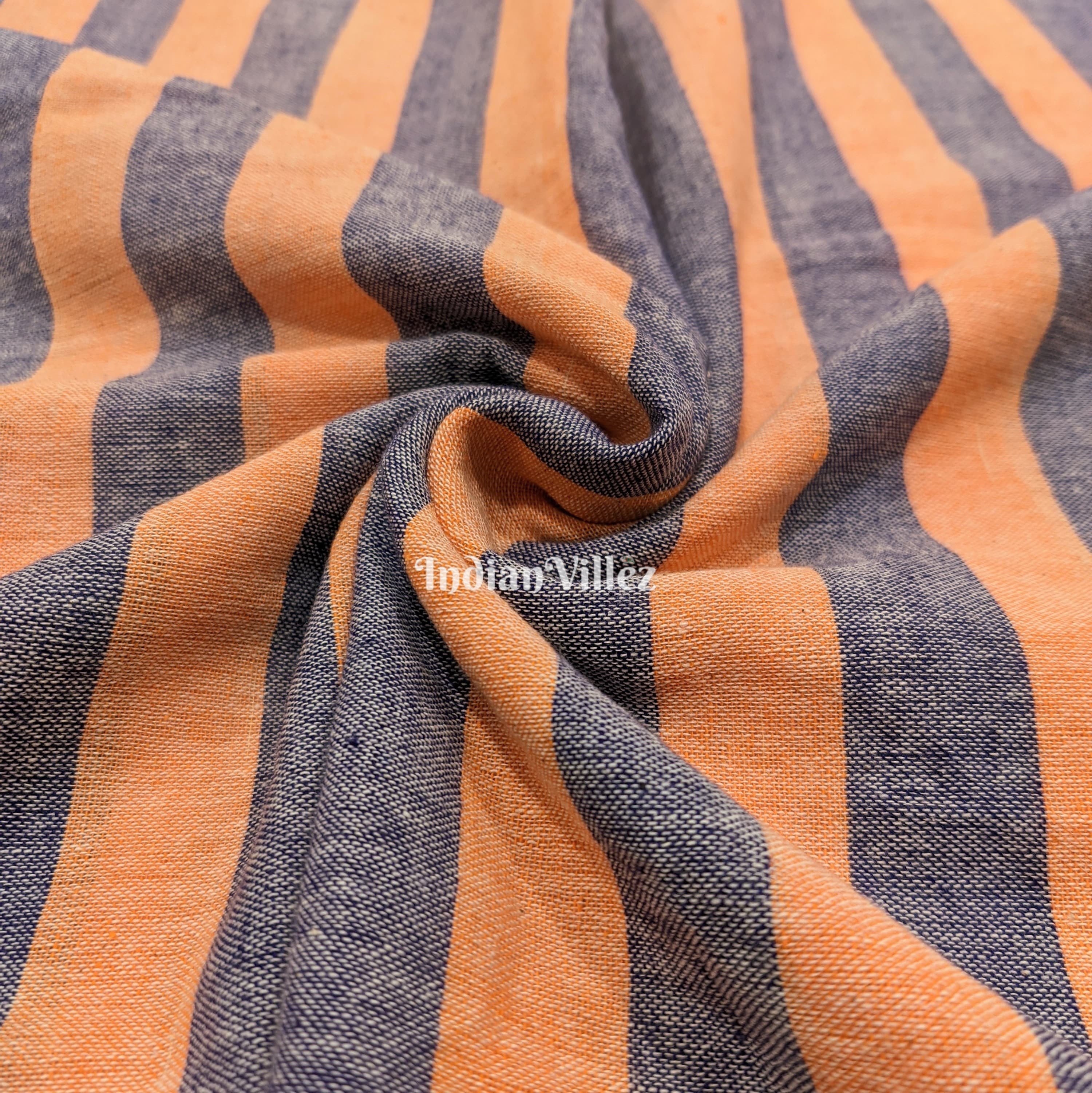 IndianVillèz Orange Gray Strips Organic Natural Dyed Kotpad Fabric