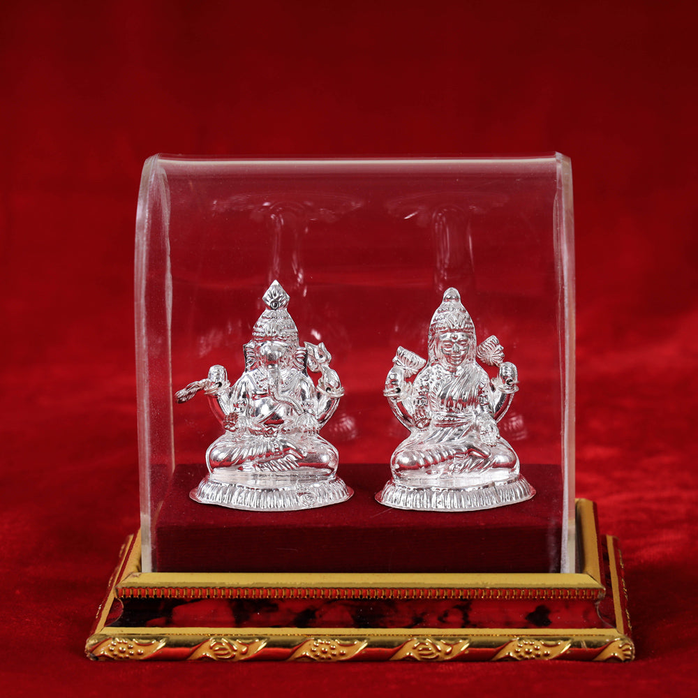 ITOKRI CRAFTS INITIATIVE (2.5 in) Silver Lakshmi and Ganesh Idol (Medium) (50 Grams) - view 2