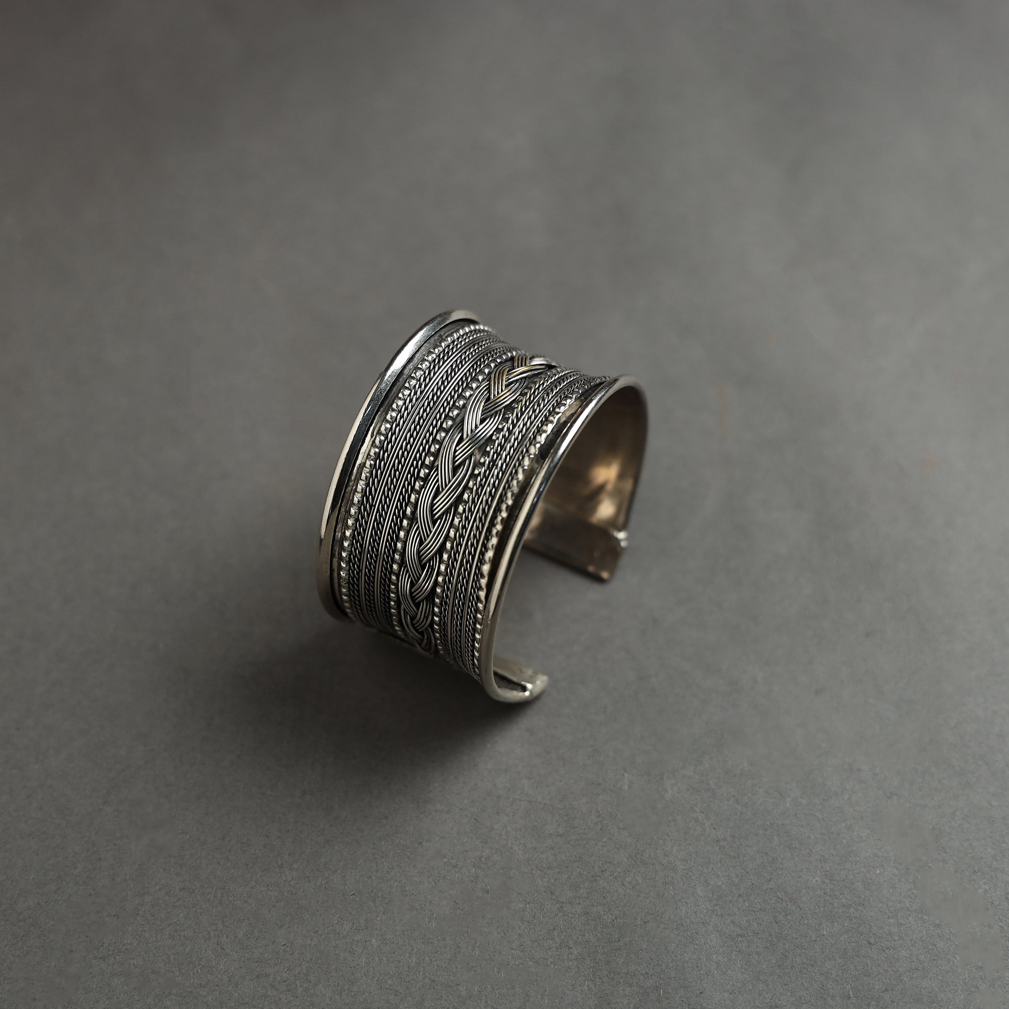 WHITE RIVER STORIES Antique Finish Oxidised White Metal Bangle / Cuff Bracelet 06 - view 2