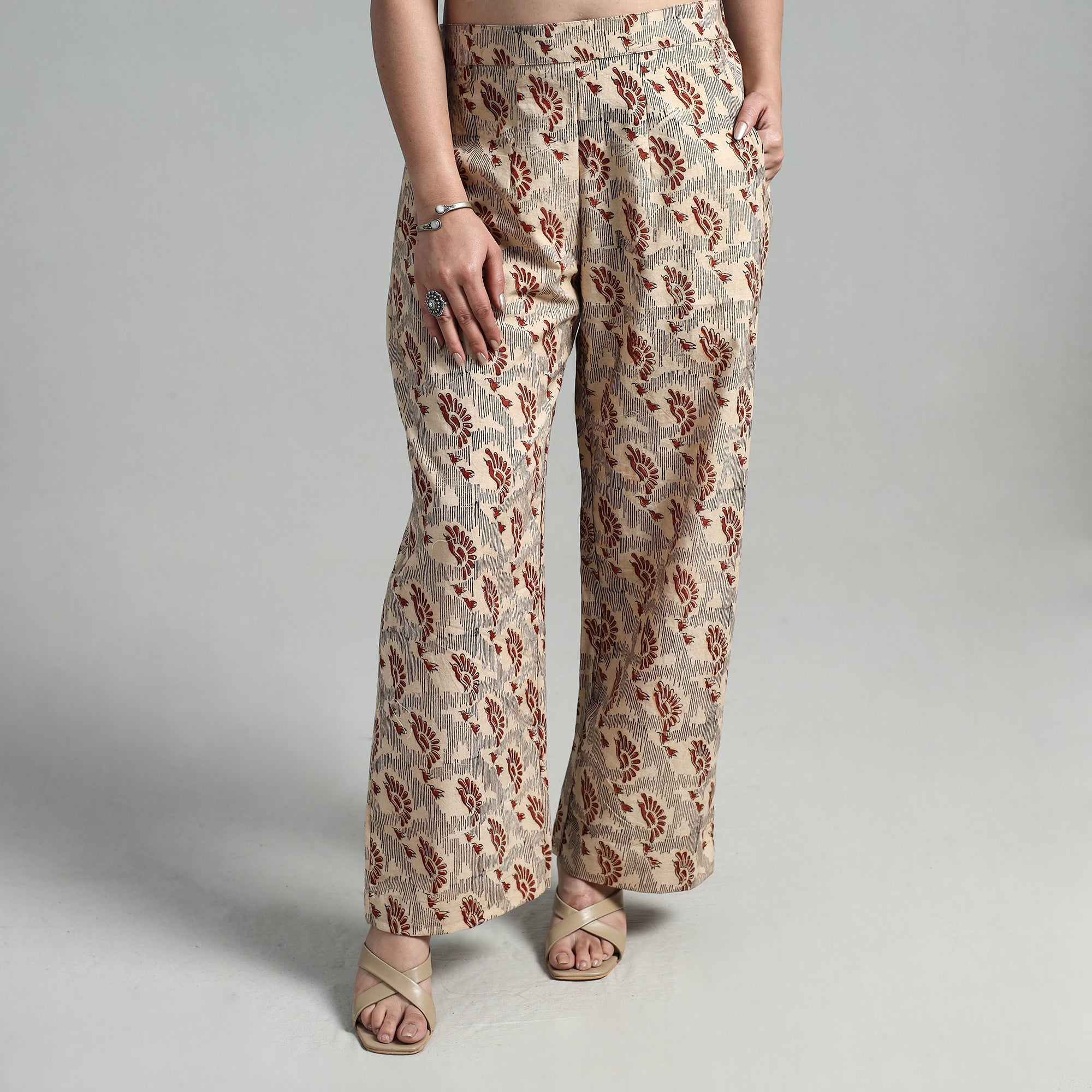 ITOKRI CASUALS Beige - Block Printed Cotton Pedana Kalamkari Palazzo 13