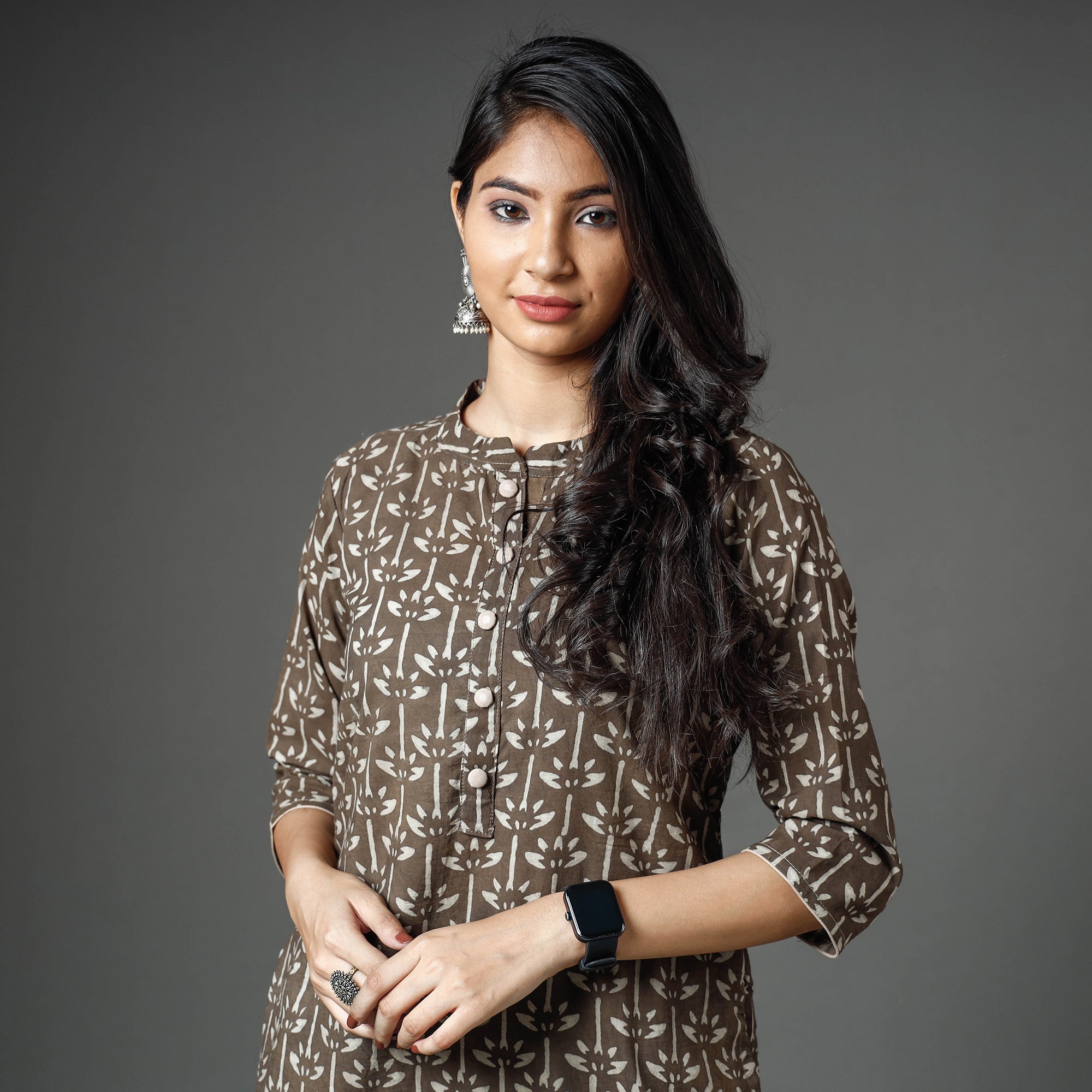 ITOKRI CASUALS Brown - Akola Block Printed Cotton Long Straight Kurta