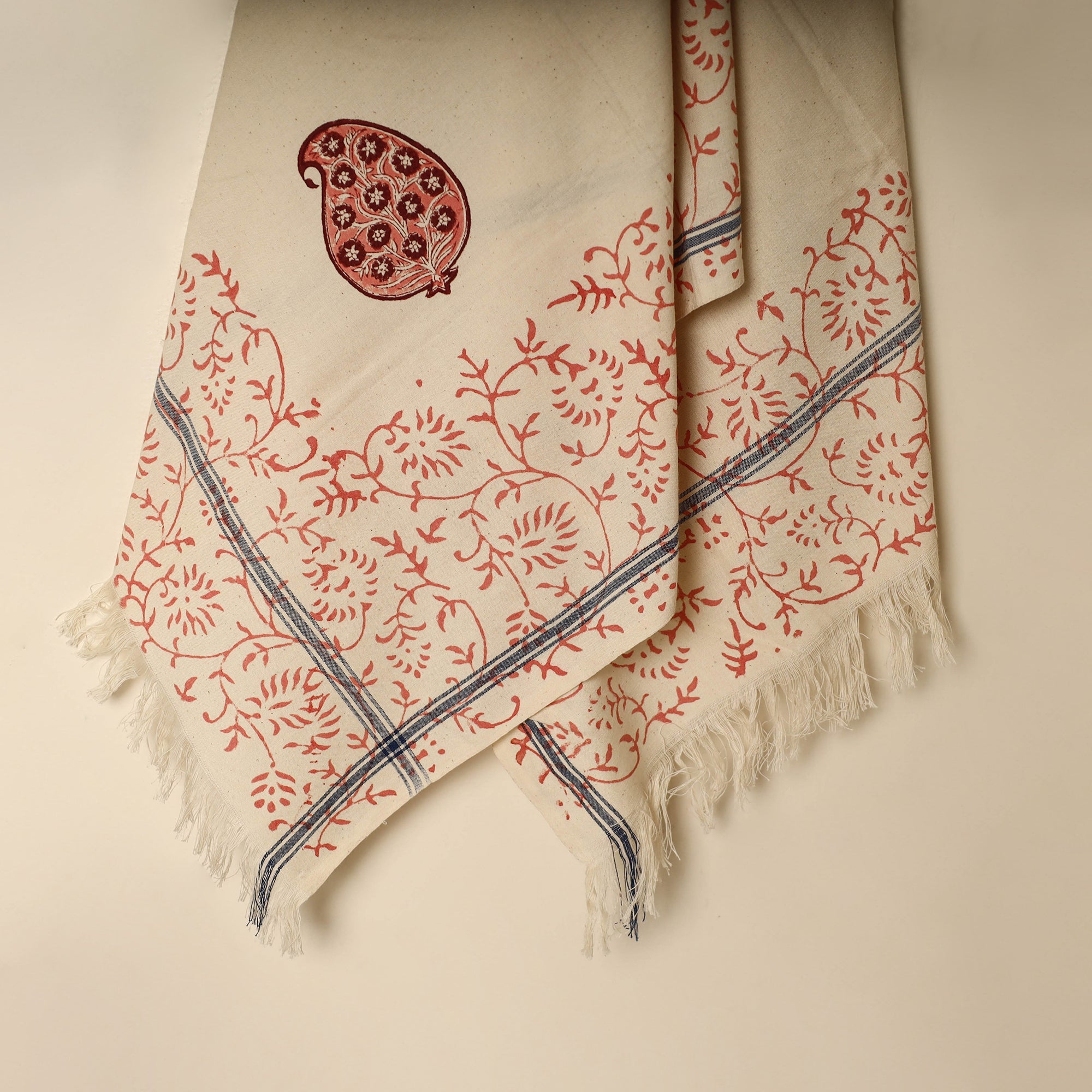 ARTISAN HAND BLOCK PRINTS Beige - Block Printed Handloom Cotton Sanganeri Towel 69 - view 2