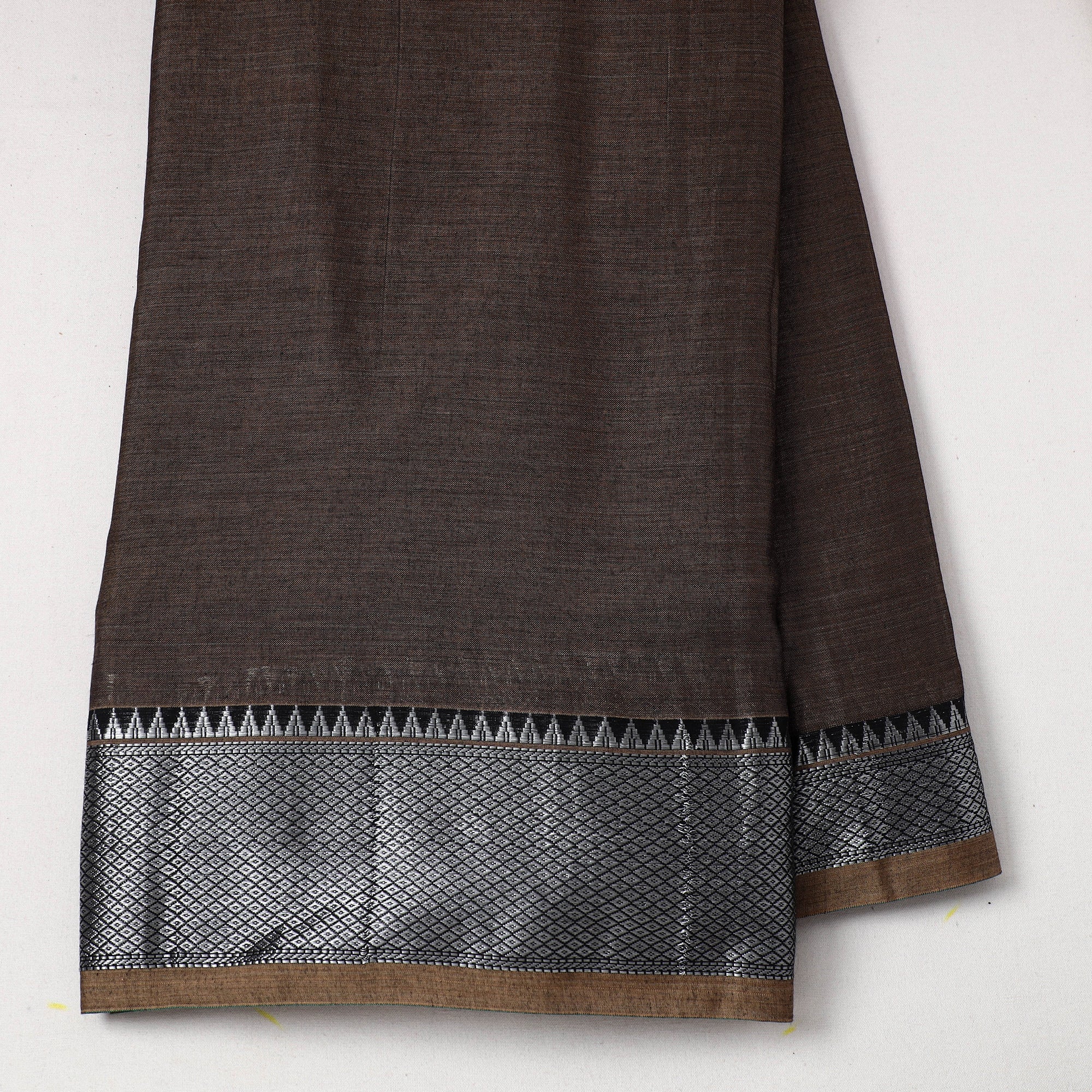 ITOKRI CRAFTS INITIATIVE Brown - Mercerised Cotton Zari Border Dharwad Fabric 12 - view 2