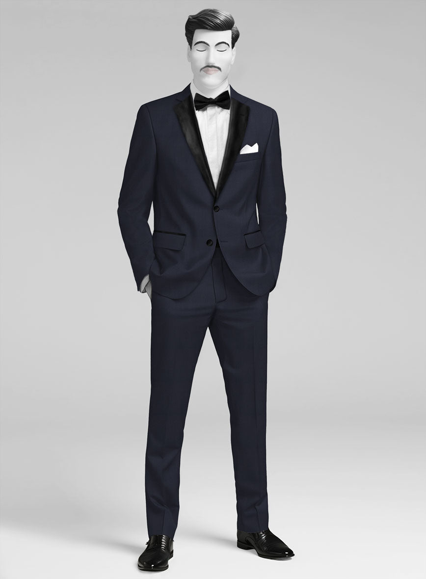 StudioSuits Napolean Imperial Blue Herringbone Wool Tuxedo Suit - view 2