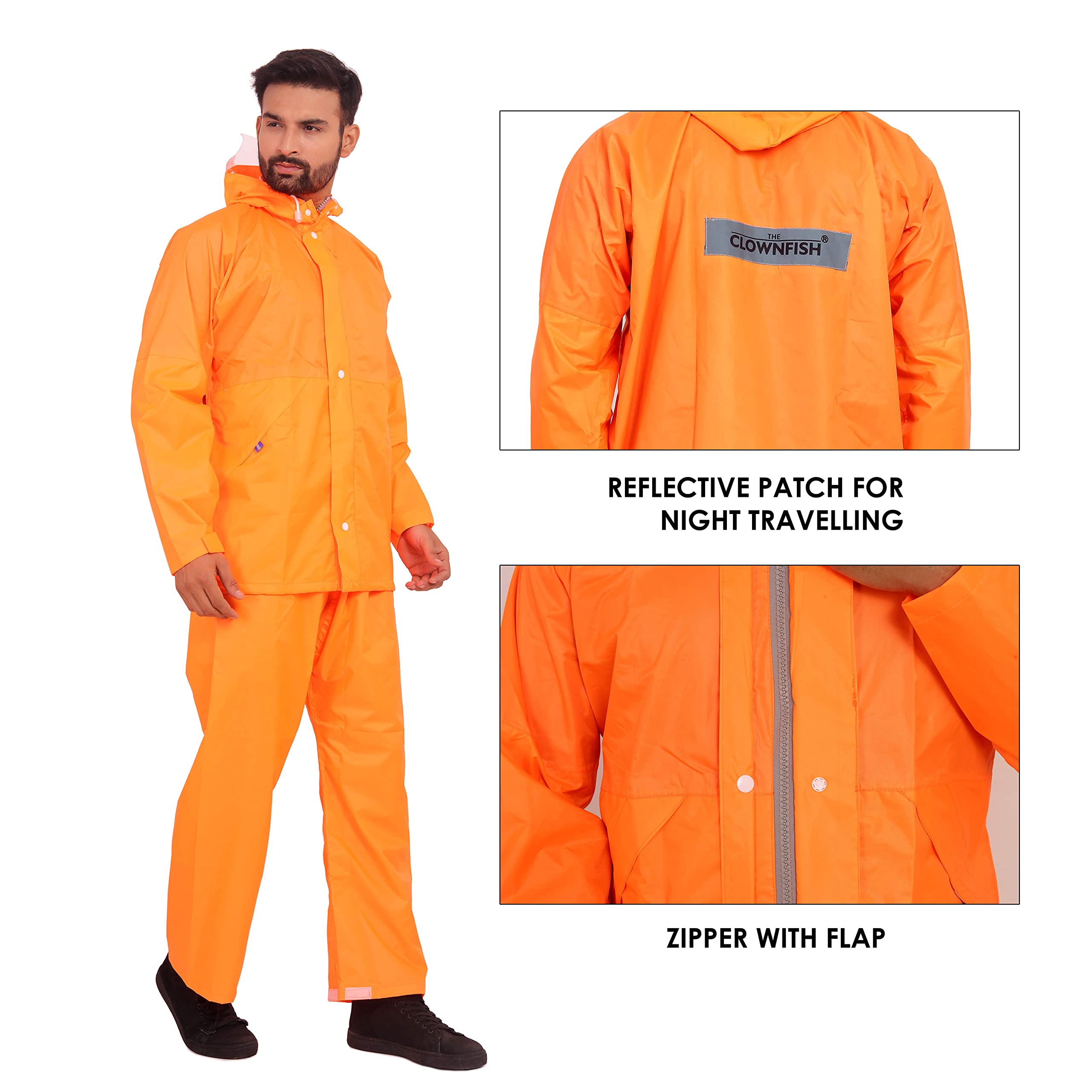 THE CLOWNFISH Rain Coat for Men Waterproof for Bike Raincoat for Men with Hood. Set of Top and Bottom. Classic Series (Brown, XXX-Large) - view 6