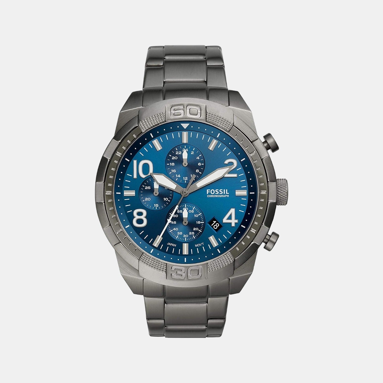 Fossil Bronson Men Quartz Blue Dial Chronograph Stainless Steel Watch FS5711