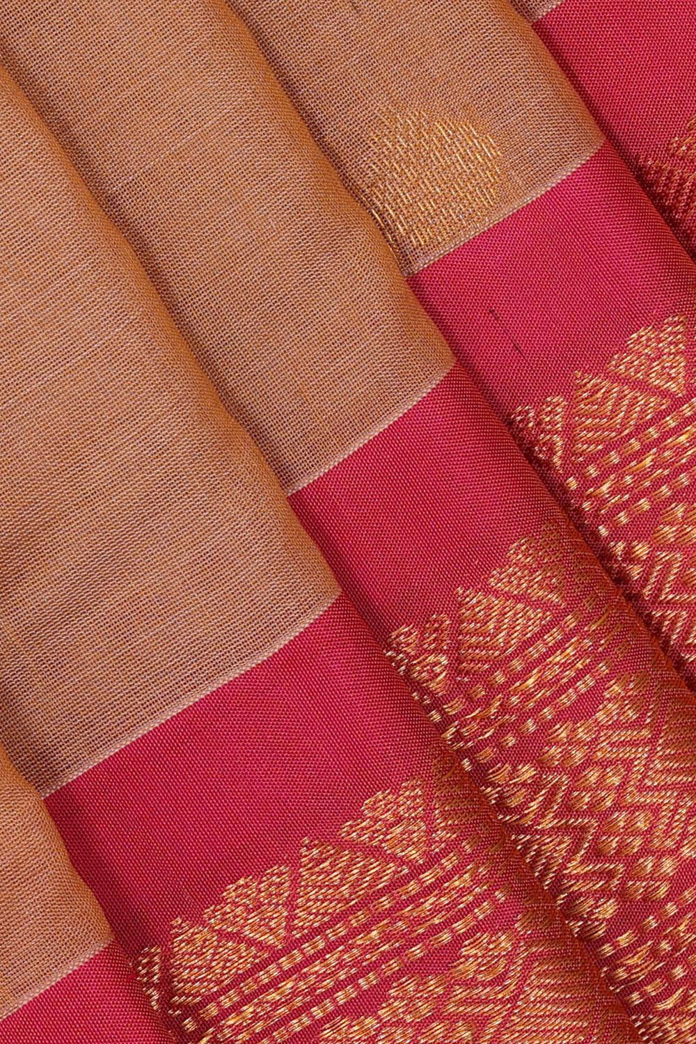 Kalanjali Gadwal Silk Cotton Dark Cream Saree - view 2