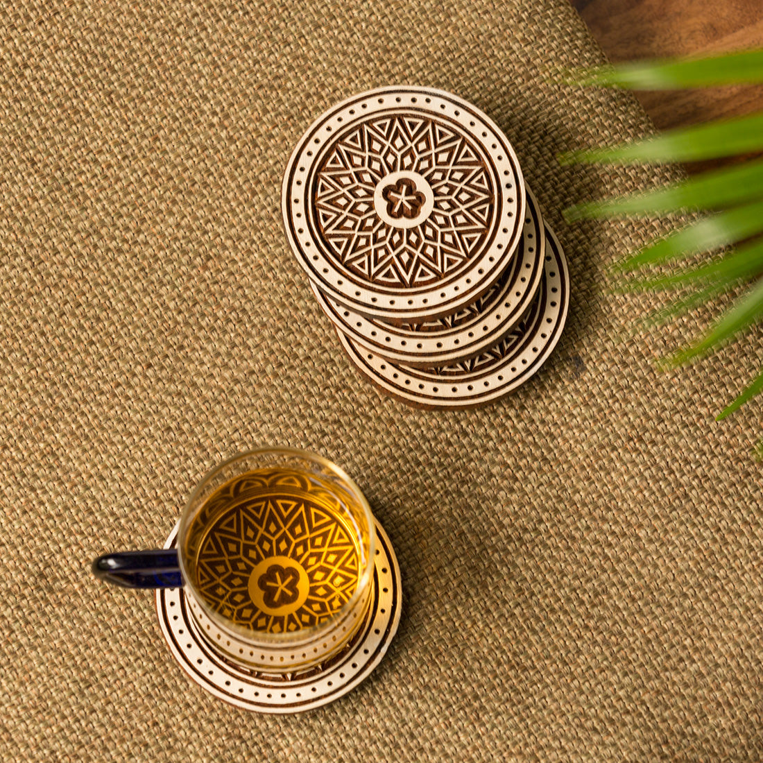 Hand-carved blocks tea – EXCLUSIVELANE 'Magnificent Mandala' Hand-Carved Blocks & Tea Coasters In Sheesham Wood (Set of 4)