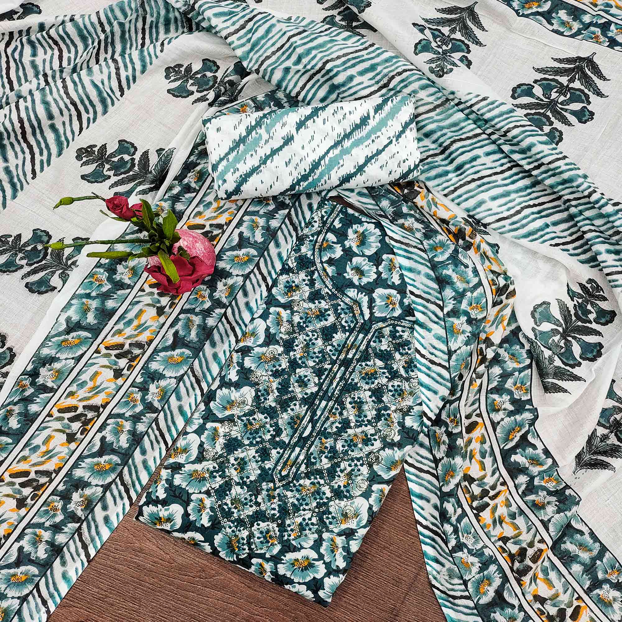 Peachmode Morpich Printed With Embroidered Cotton Blend Dress Material