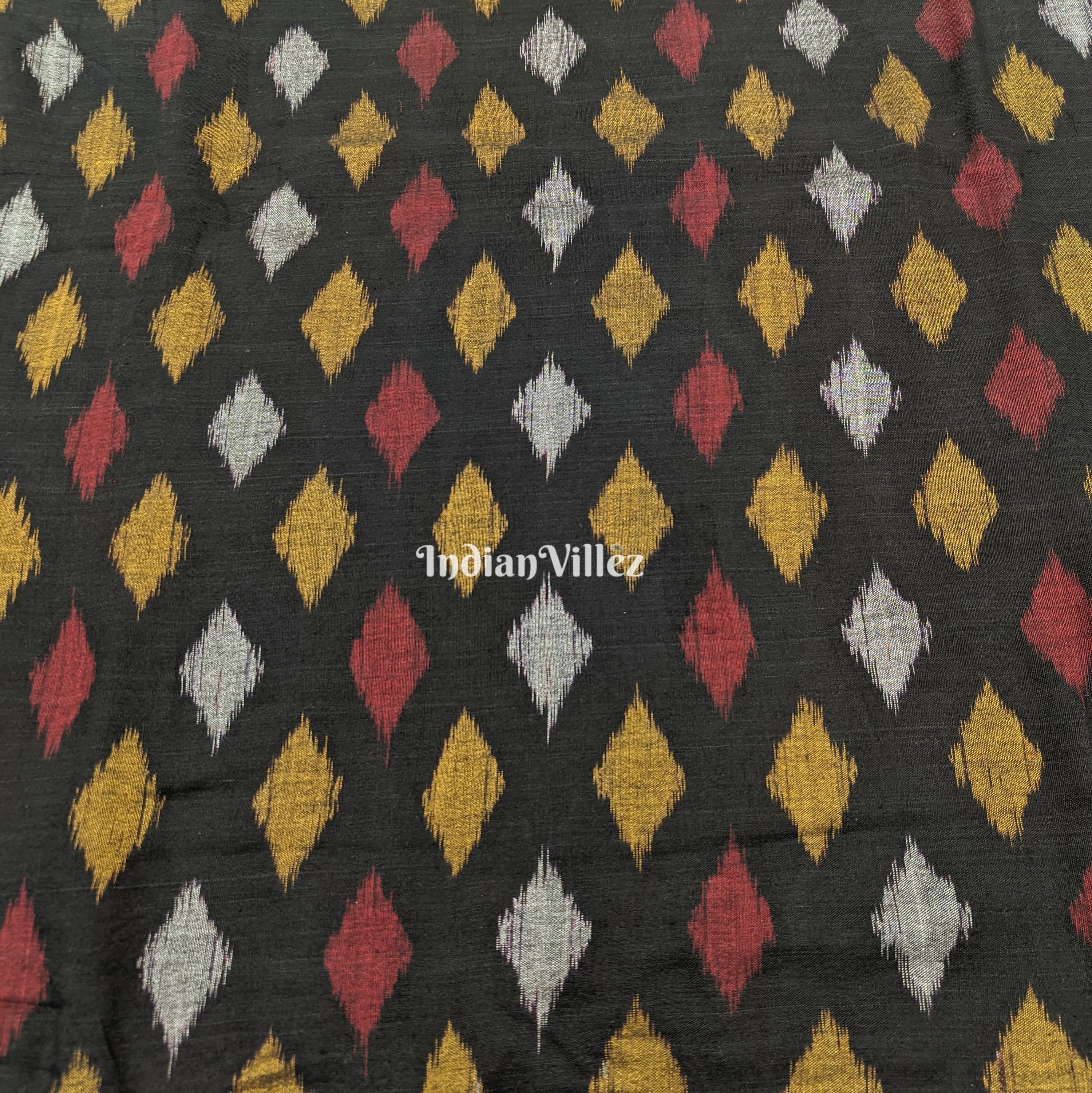 IndianVillèz Black Odisha Ikat Sambalpuri Cotton Fabric - view 2