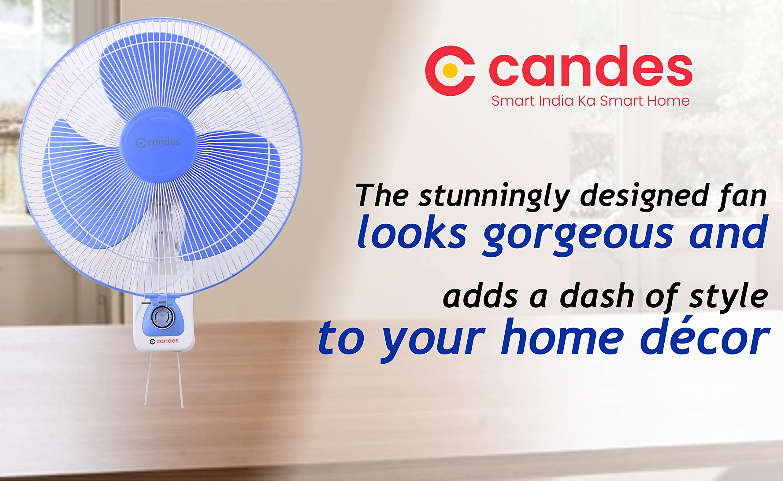 Candes Aura 3 Blade Automatic Oscillation Wall Fan With 2 Year Warranty (White Blue, 400mm) - view 6