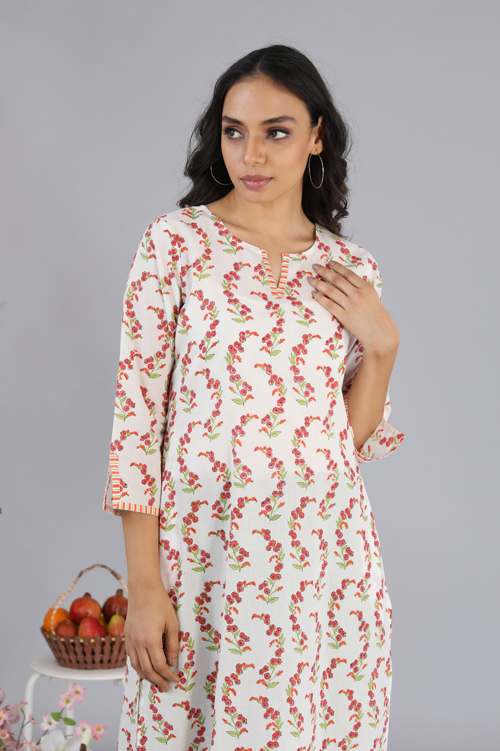 Kalanjali Ethnics Hand block printed kurti – Women's, White - view 2