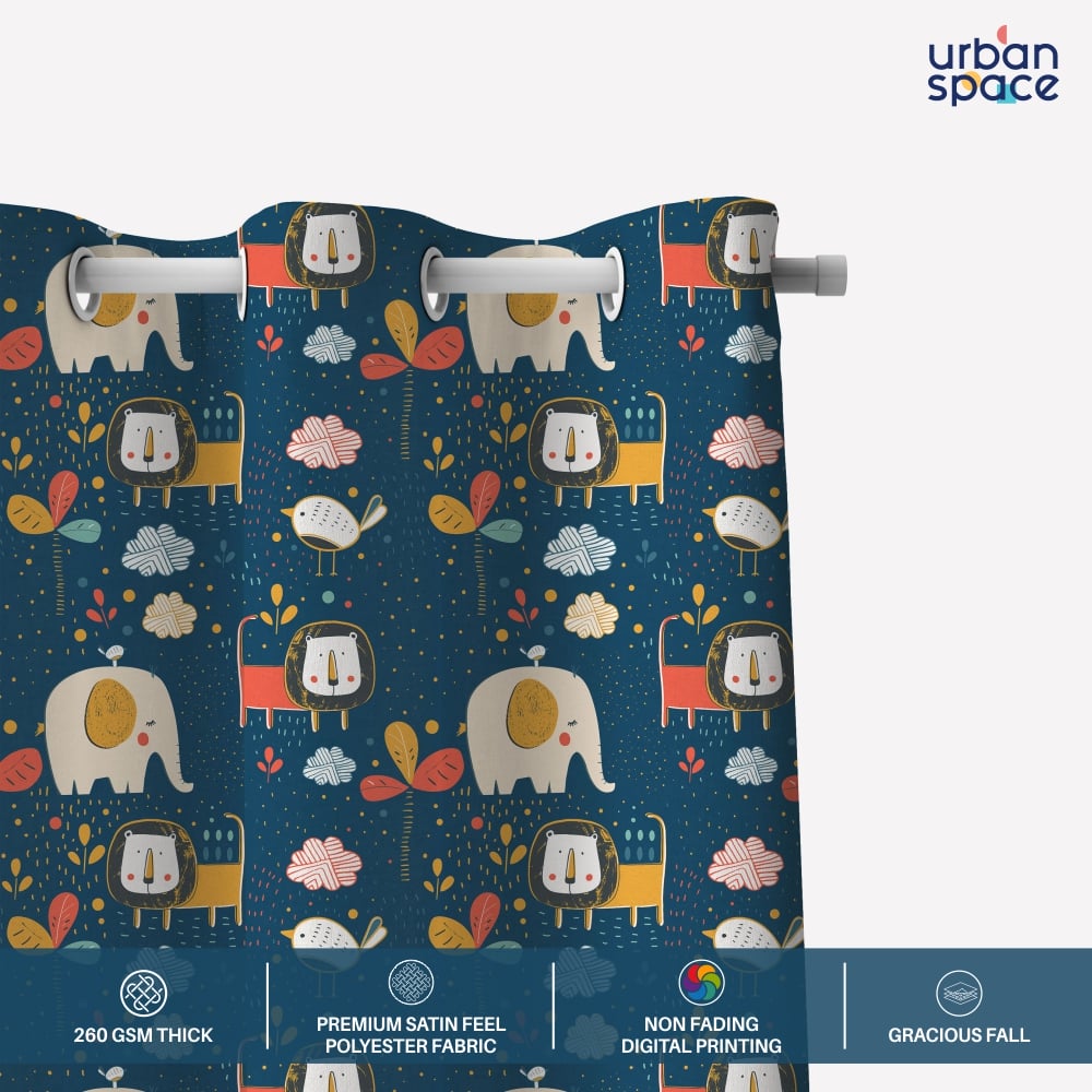 Urban Space -Home Furnishing Store Blackout Curtains, Digital Printed Curtains, Pack of 1 Curtains - Lion King Blue - view 2