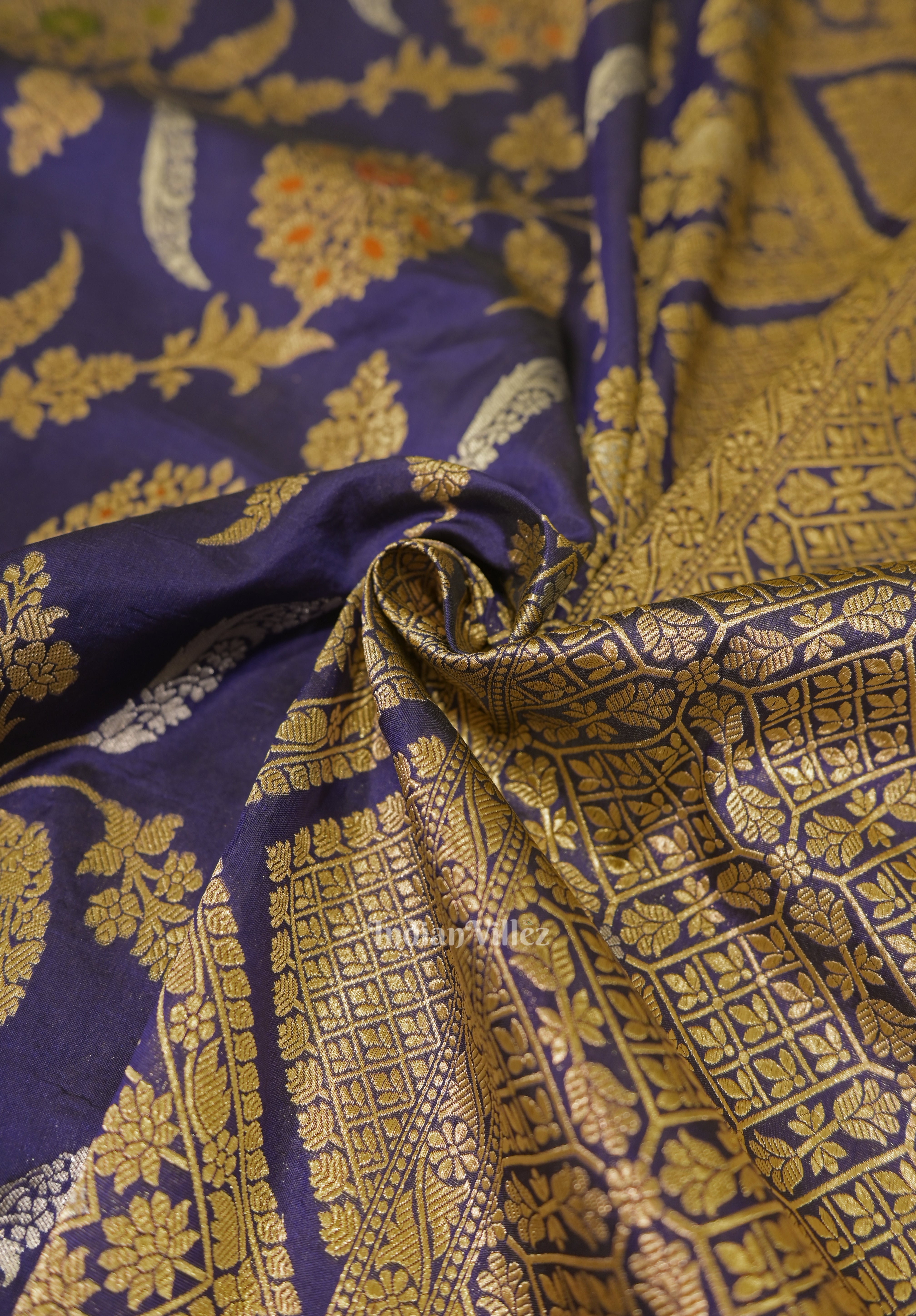 IndianVillèz Blue Meenakari Banarasi Katan Silk Saree - view 2
