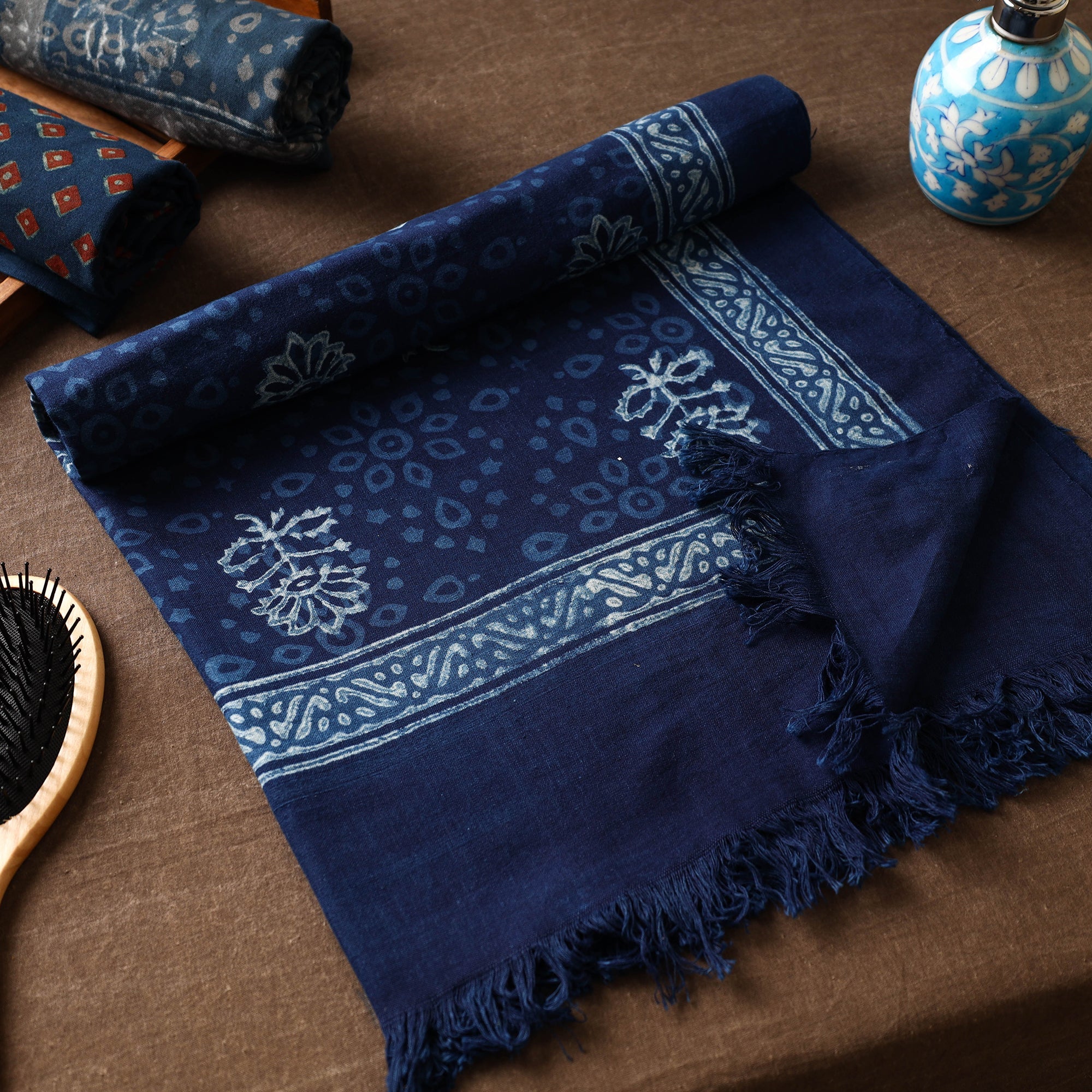 ITOKRI CRAFTS INITIATIVE Blue - Akola Block Printed Pure Handloom Cotton Towel