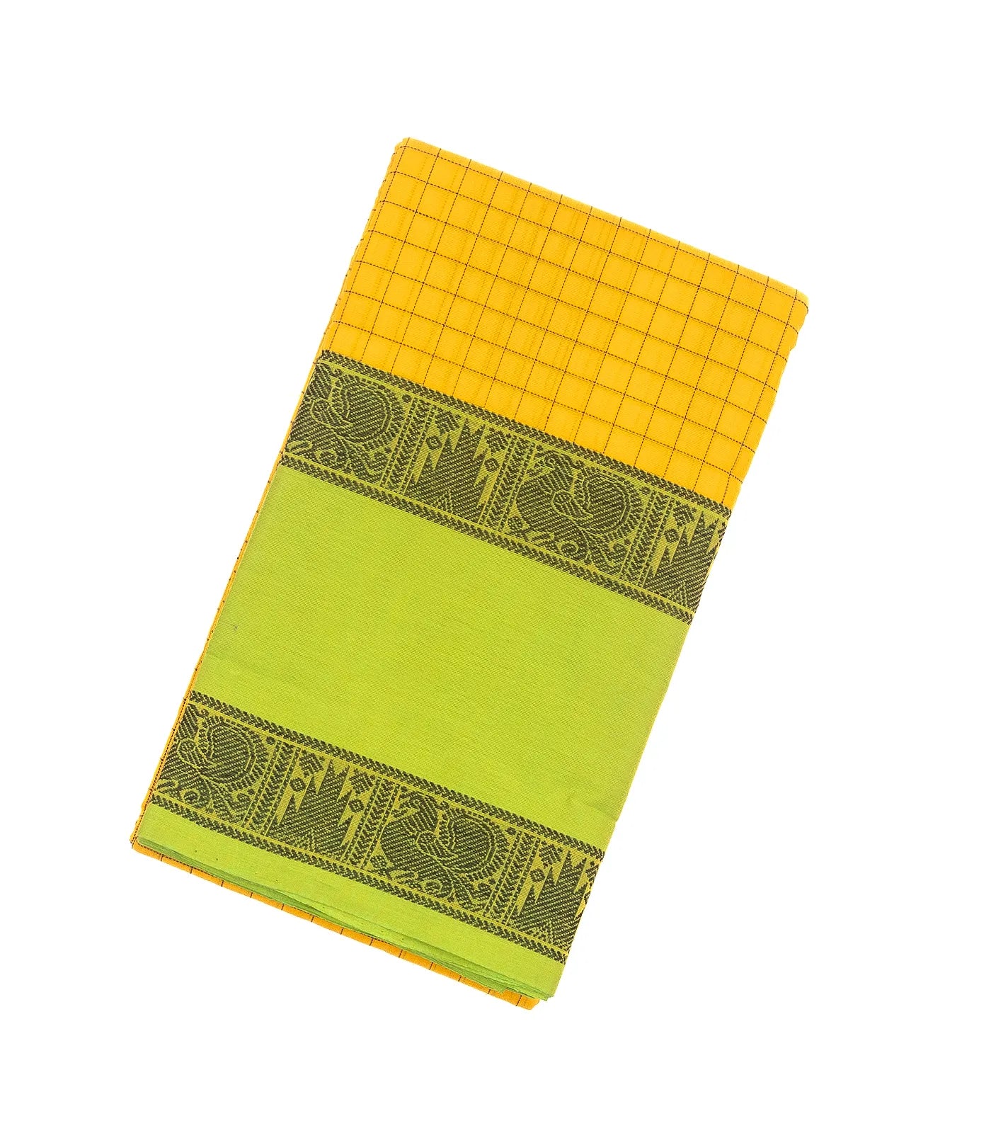 RmKV Yellow Handloom Kanchi Cotton Saree With Green Border