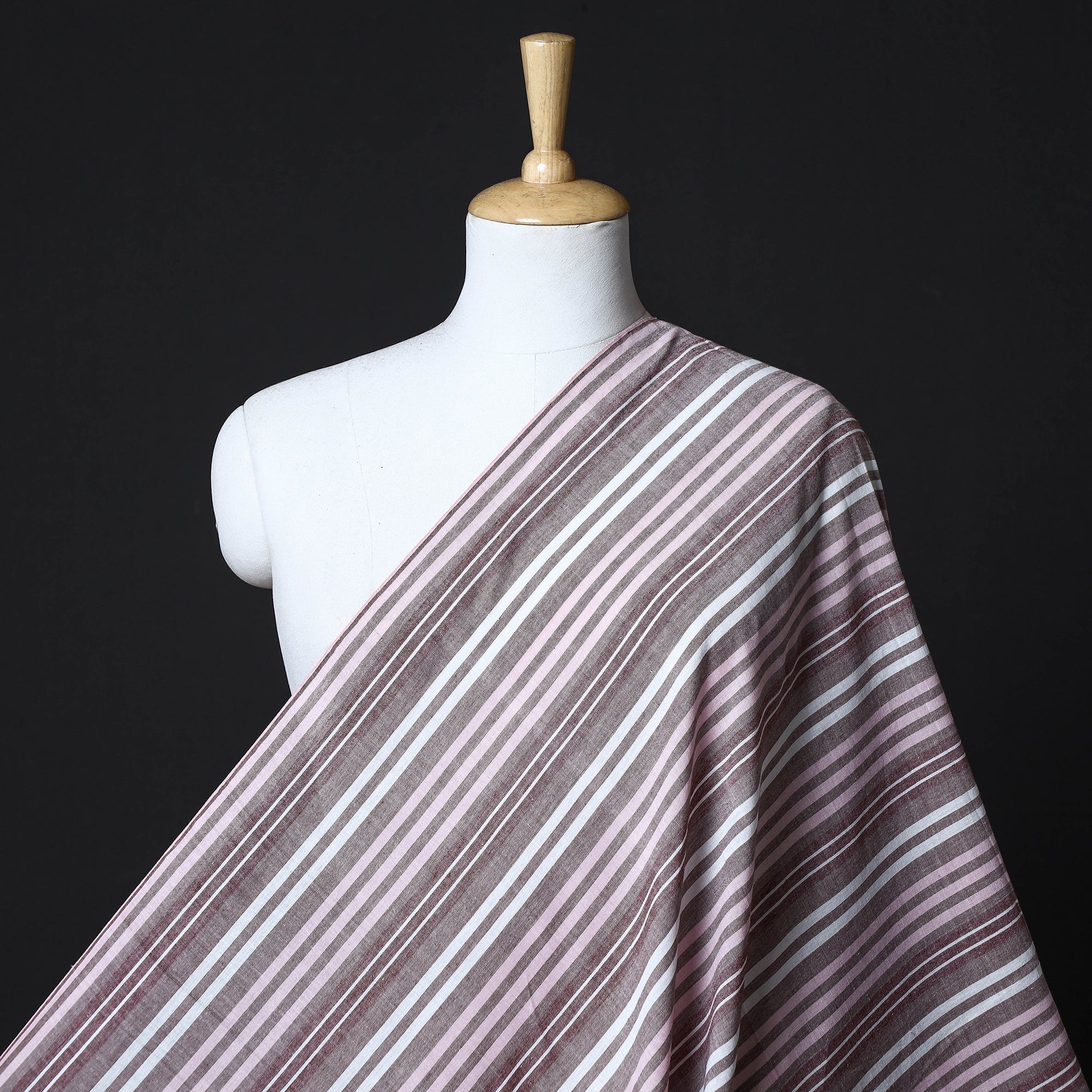 AMAN TRUST - BARAGAON WEAVES Brown - Baragaon Pre Washed Handloom Striped Cotton Fabric