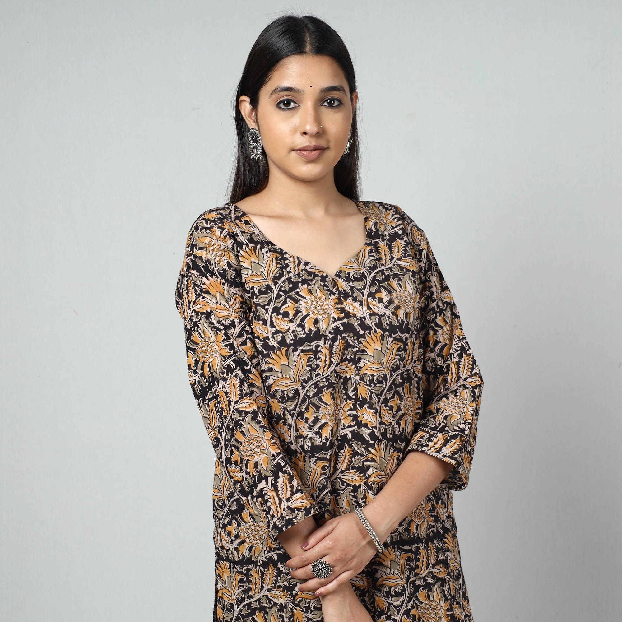 ITOKRI CASUALS Black - Kalamkari Block Printed Cotton Long Kurta