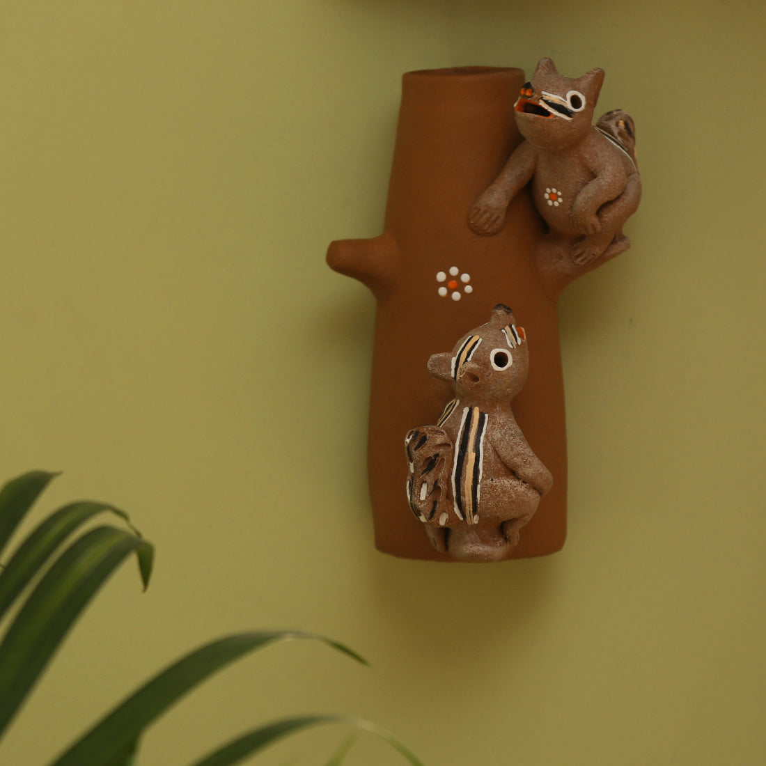 EXCLUSIVELANE 'Climbing Squirrels' Handpainted Garden Decorative Terracotta Table Cum Wall Showpiece - view 2