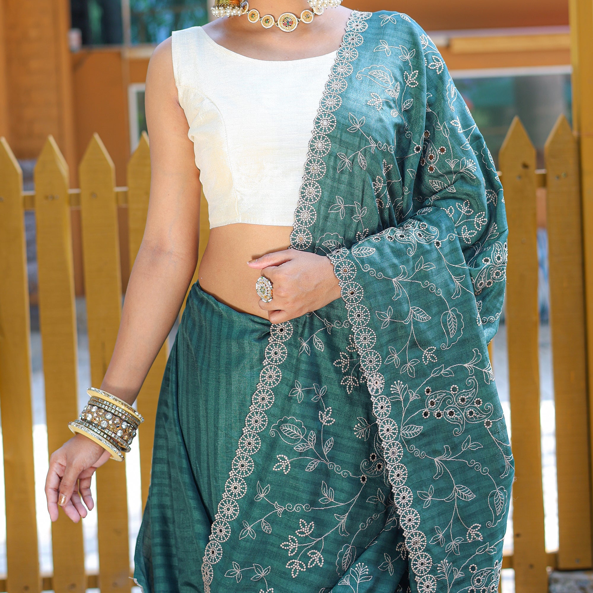 TASARIKA COUTURE Aaisha Green Soft Silk Handwork Saree - view 4