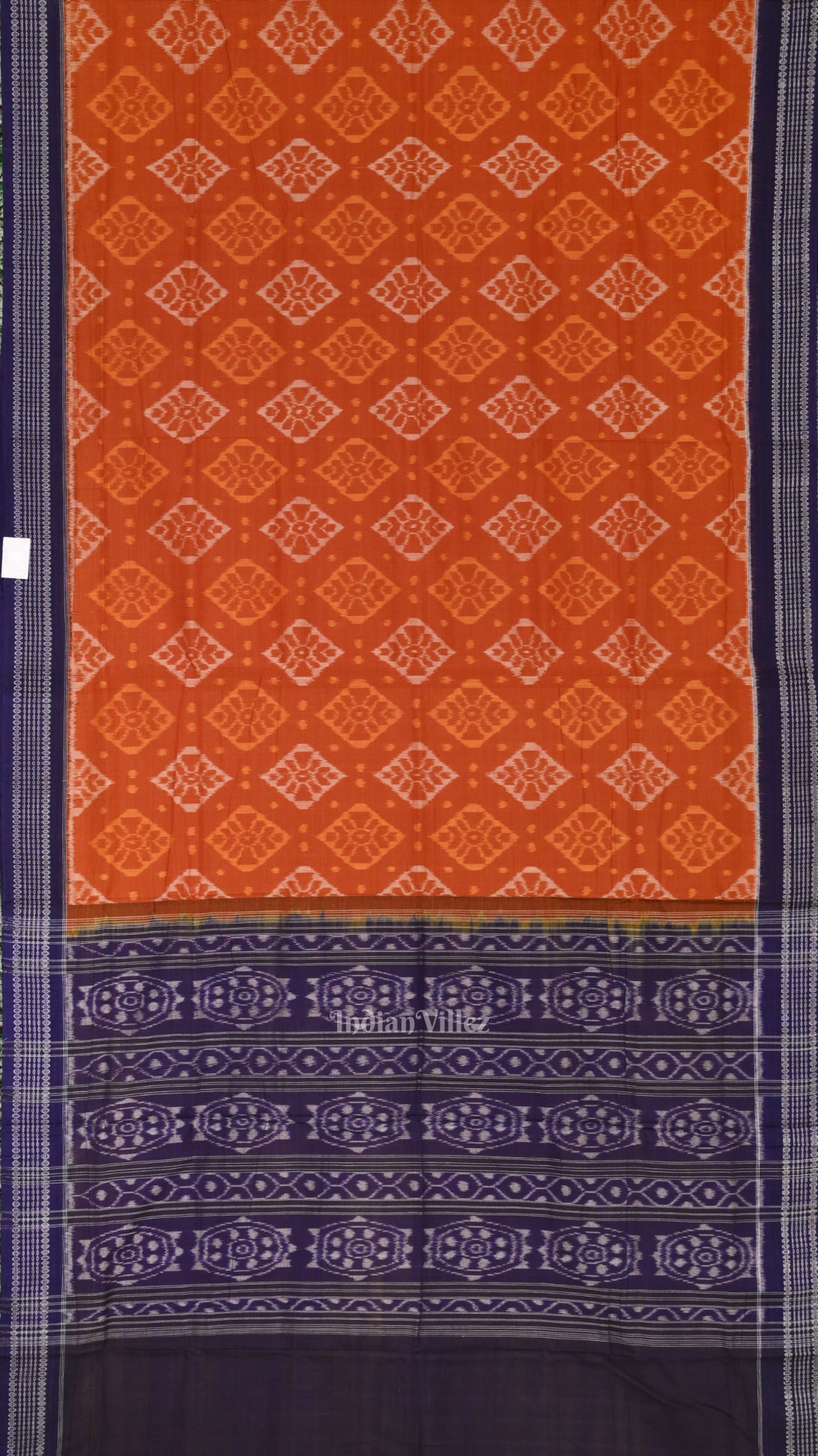 IndianVillèz Orange Navy Blue Odisha Sambalpuri Pure Cotton Saree